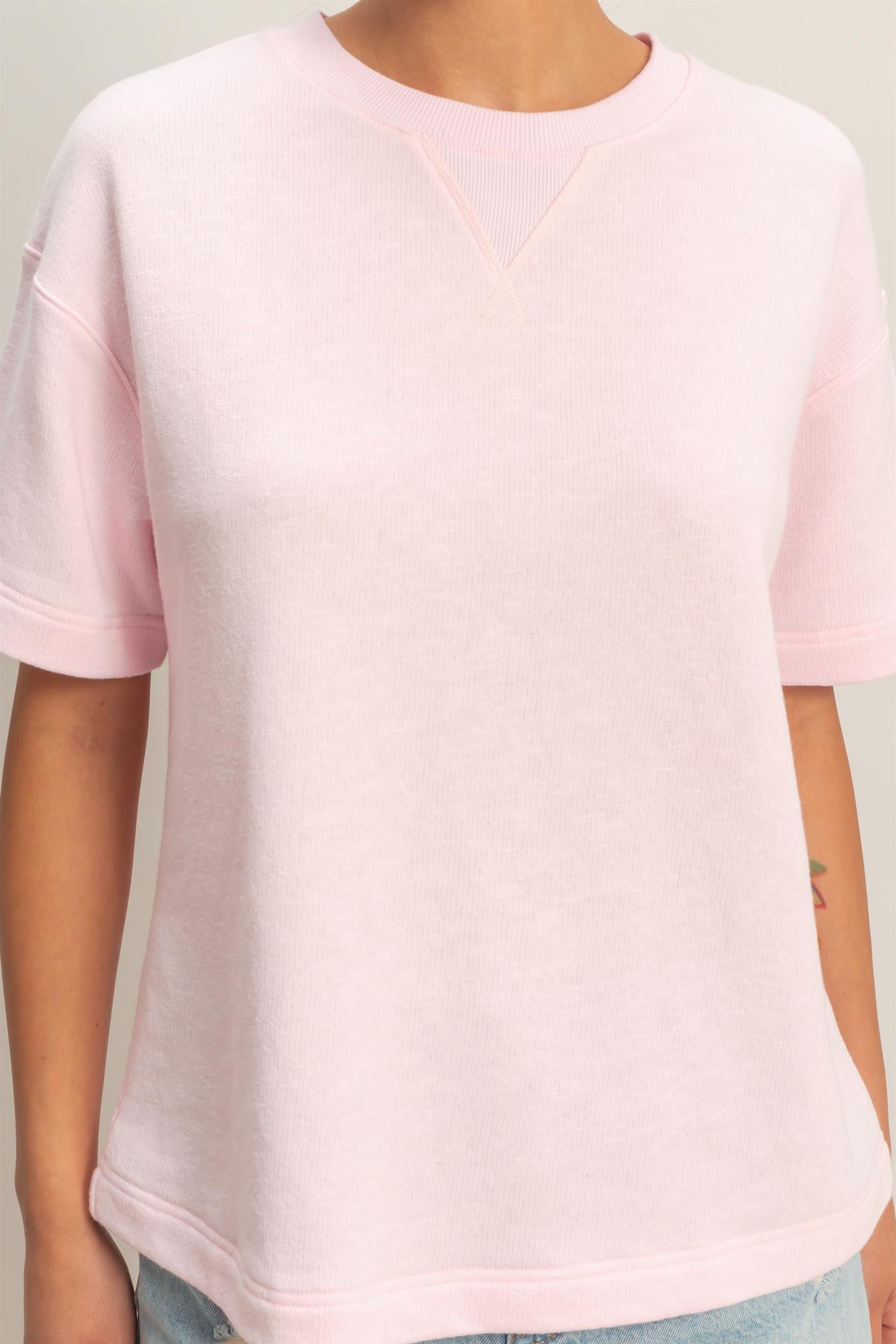 Wholesale Crew Neck Short Sleeve Top Clothing Tops DZ26A891 SOFT PINK DOUBLE ZERO