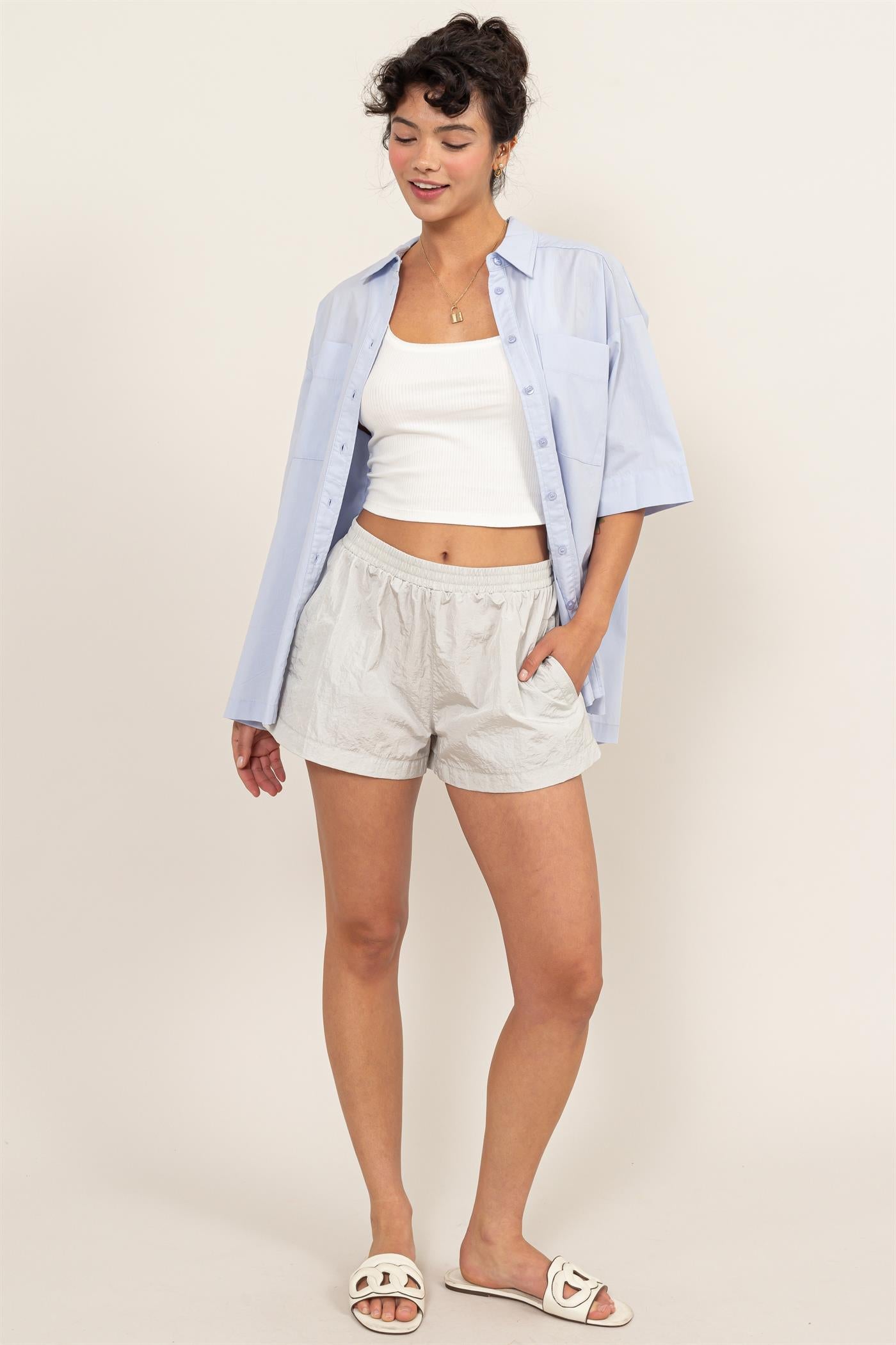 Wholesale Mid Waist Nylon Shorts Shorts DZ24C815 GRAY DOUBLE ZERO