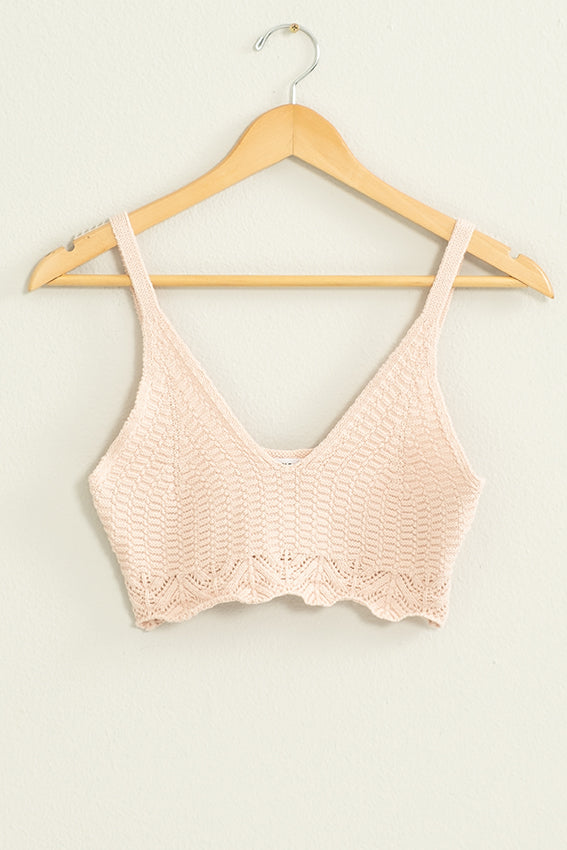 Wholesale Crochet Knit Bralette Clothing Tops DZ22E379 PASTEL PINK DOUBLE ZERO