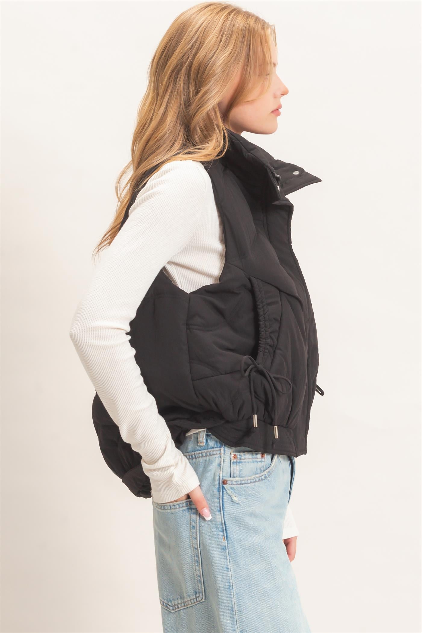 Wholesale Quilted Funnel Neck Puffer Vest Vests HF26F168 BLACK HYFVE