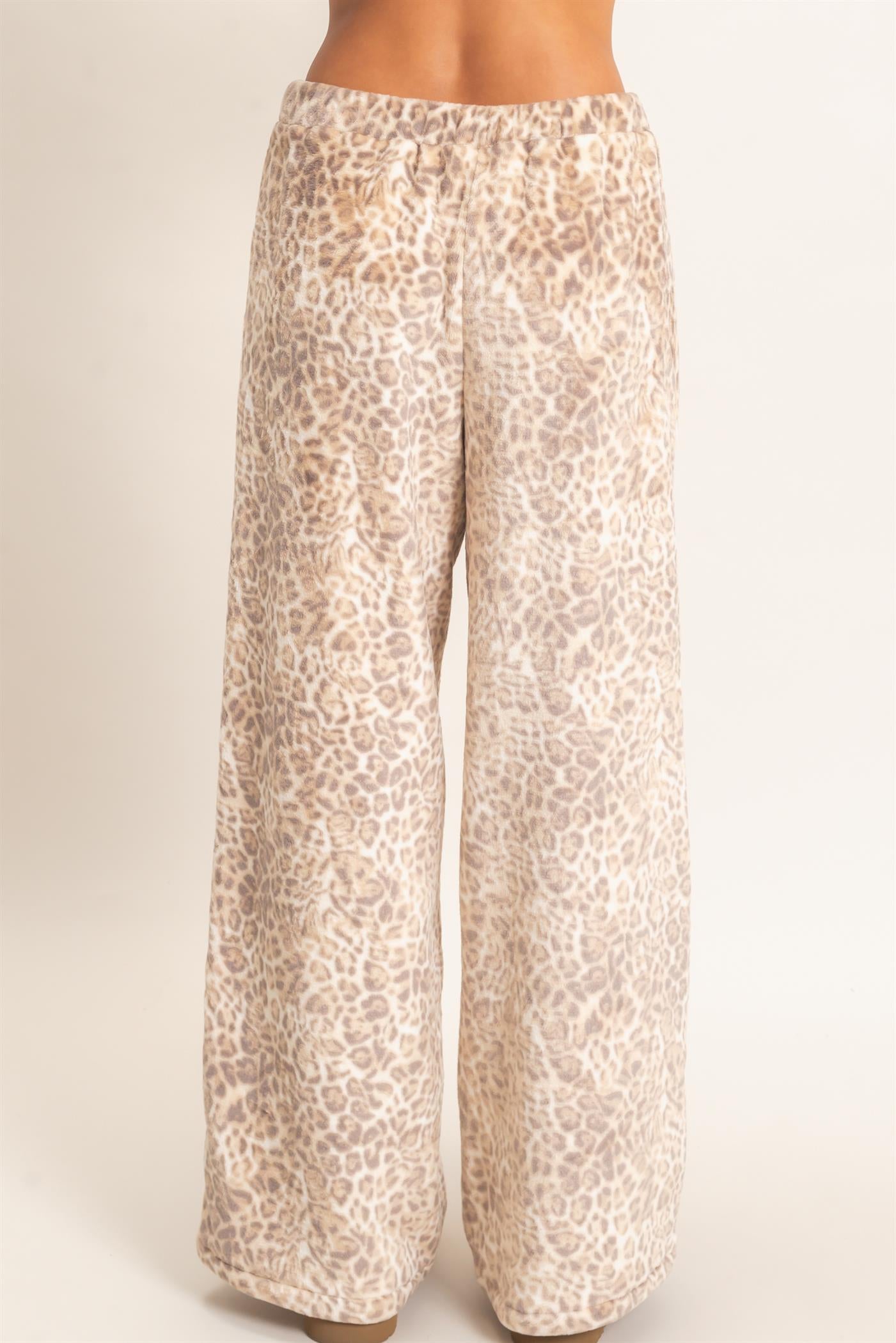 Wholesale Leopard Print Fleece Wide-Leg Pants Pants DZ26E829 BEIGE DOUBLE ZERO