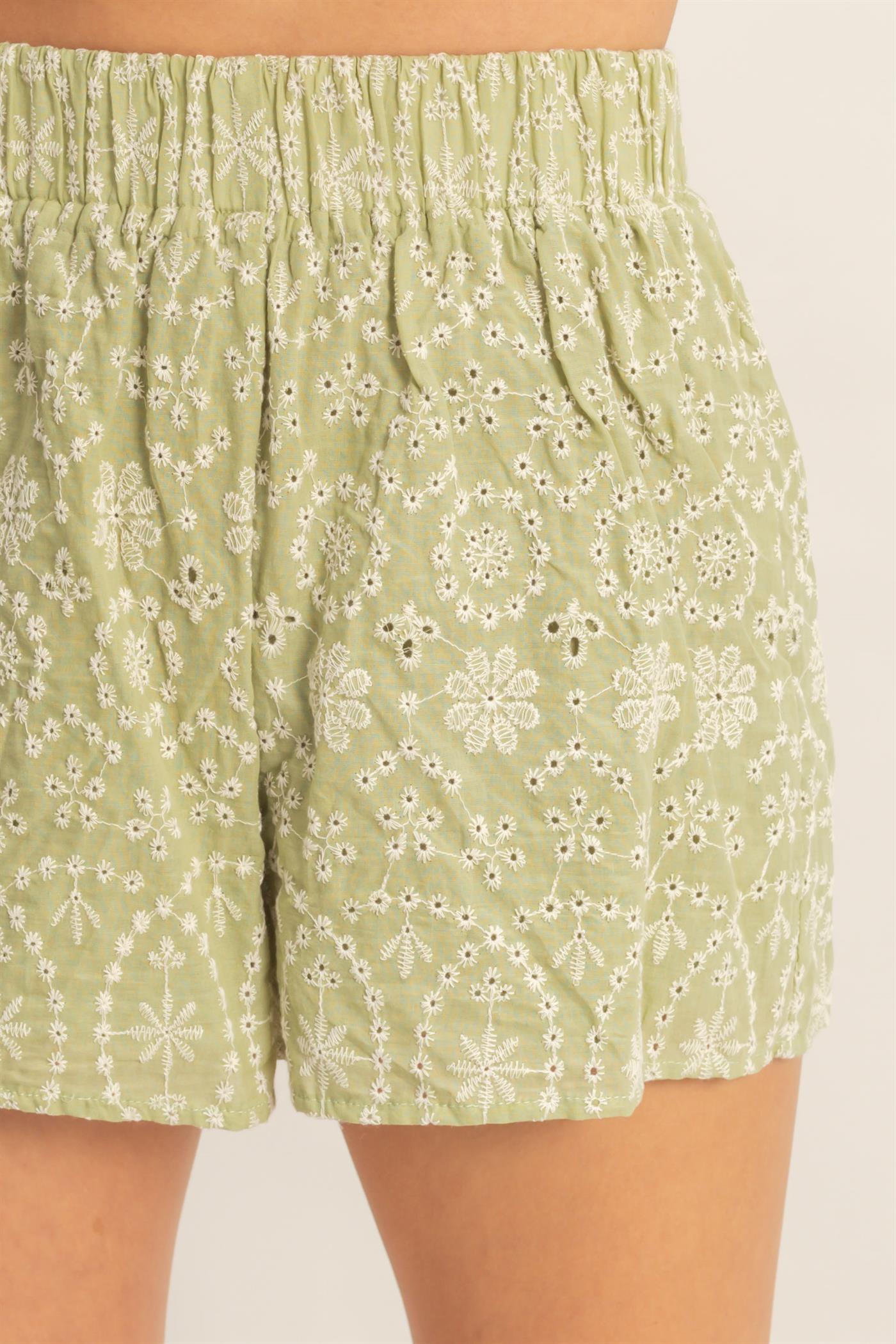 Wholesale Eyelet Sleeveless Top & Shorts Set Clothing HF26C216-SET GREEN HYFVE