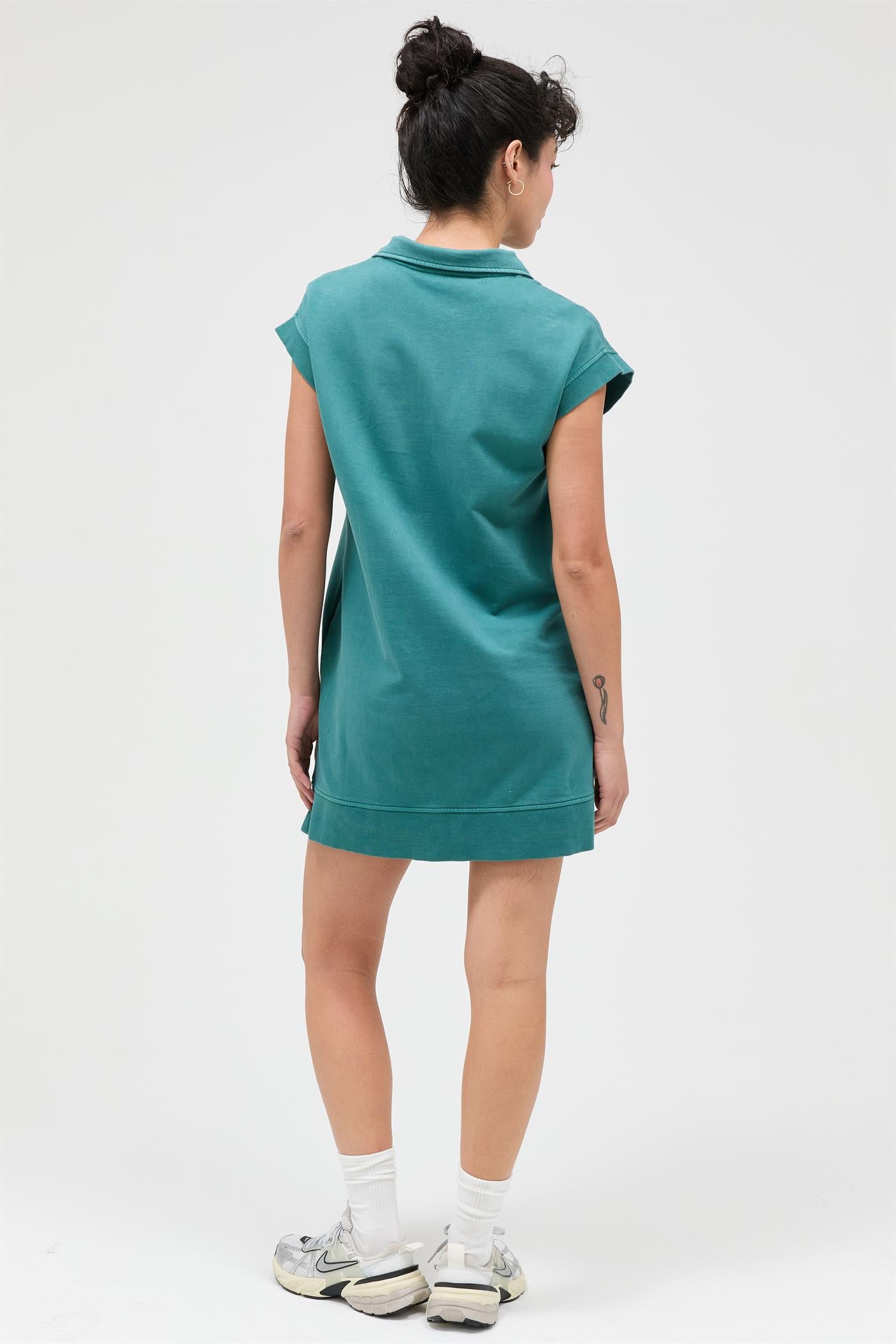 Wholesale Half Zip Up Mock Neck Mini Dress Dresses DZ26A030 DARK TEAL DOUBLE ZERO