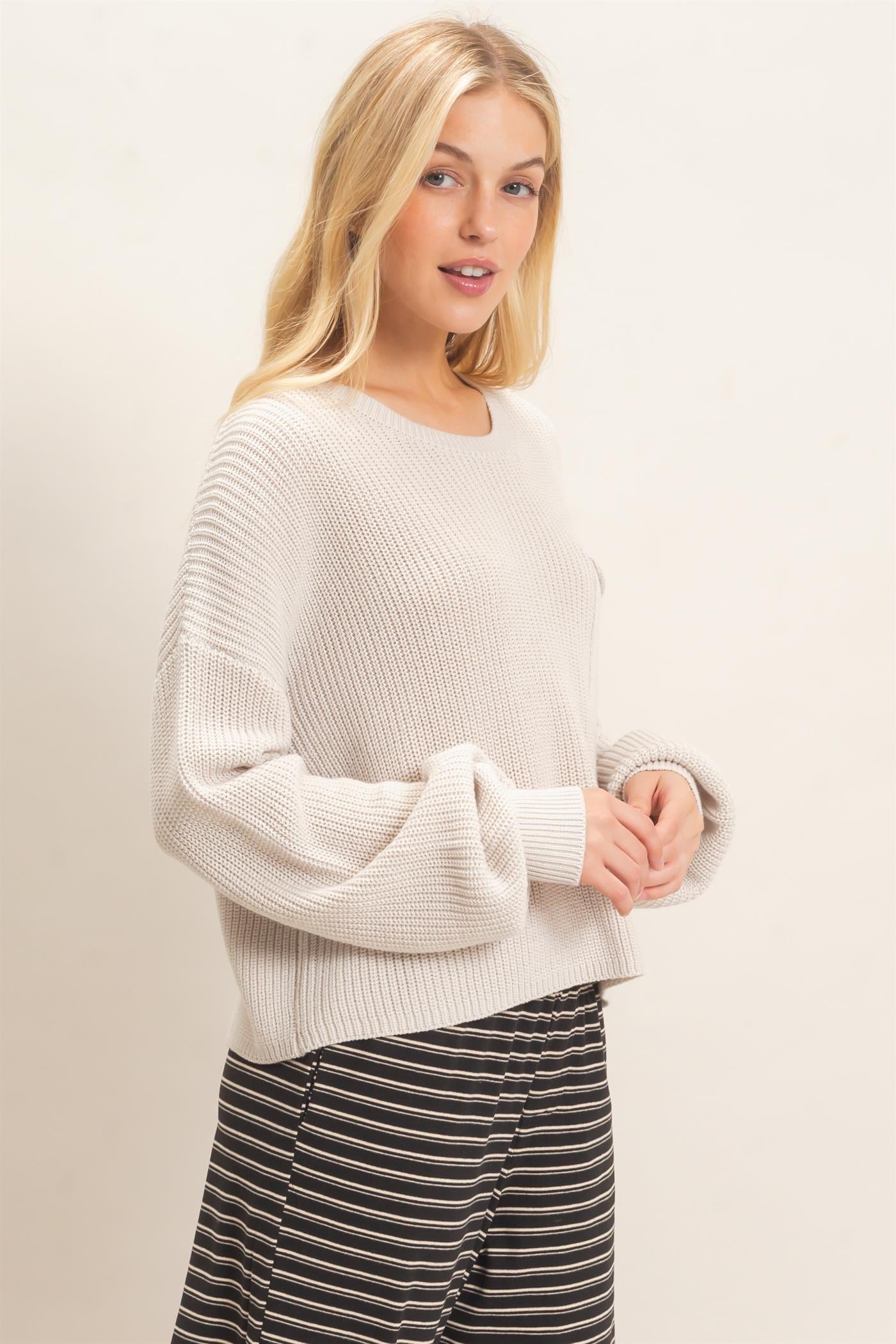 Wholesale Ribbed Drop Shoulder Sweater Sweaters HF26F181 STONE HYFVE