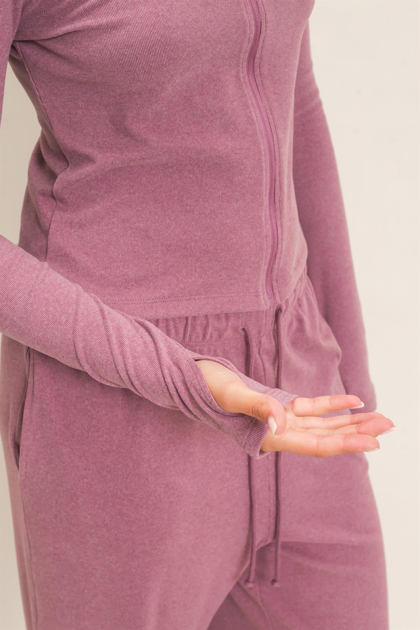 Wholesale Mock Neck Long Sleeve Zip Up Top Clothing Tops DZ26E911 PLUM DOUBLE ZERO