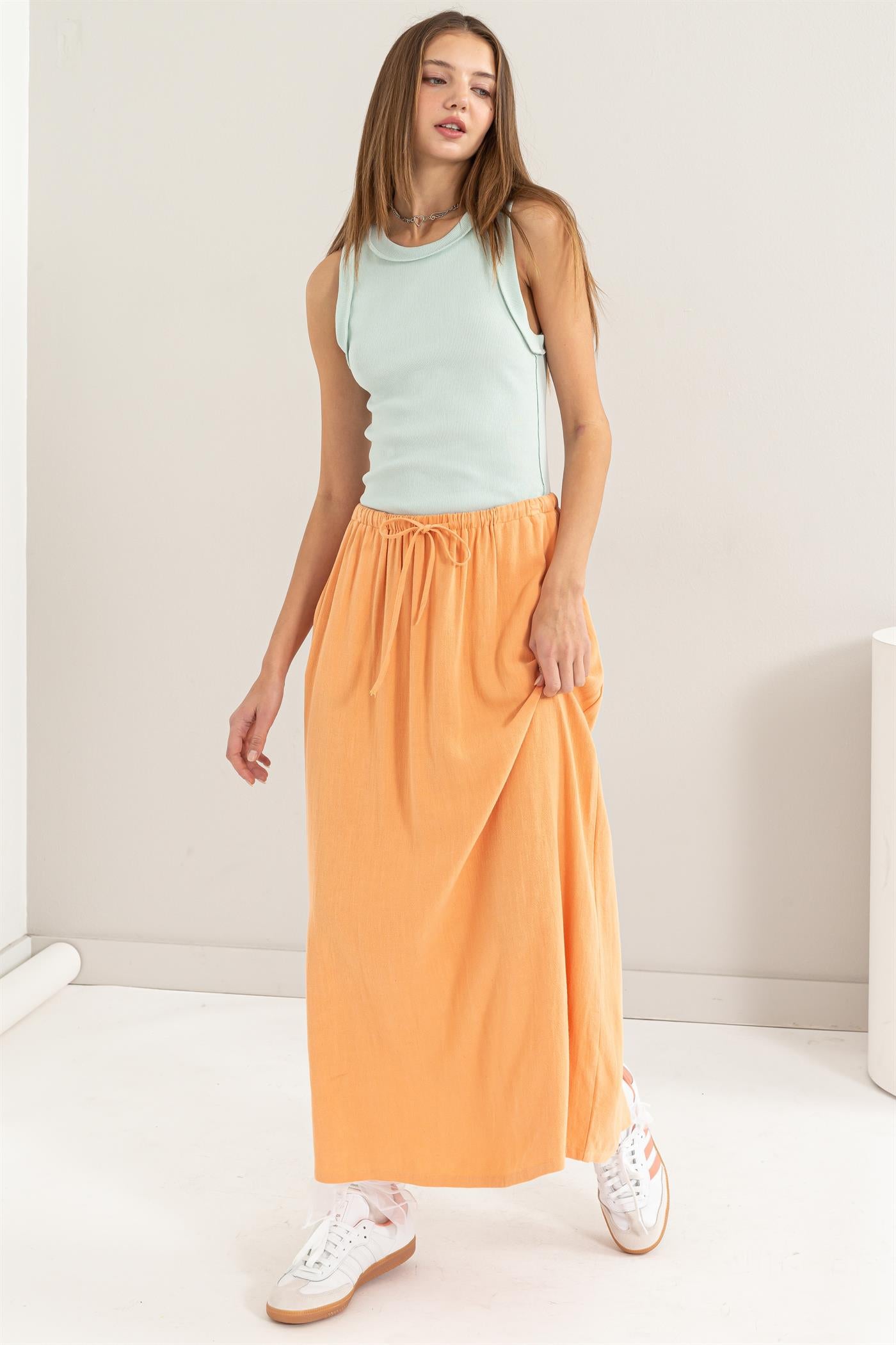 Wholesale Linen Midi Skirt Skirts DZ24A302 ORANGE DOUBLE ZERO