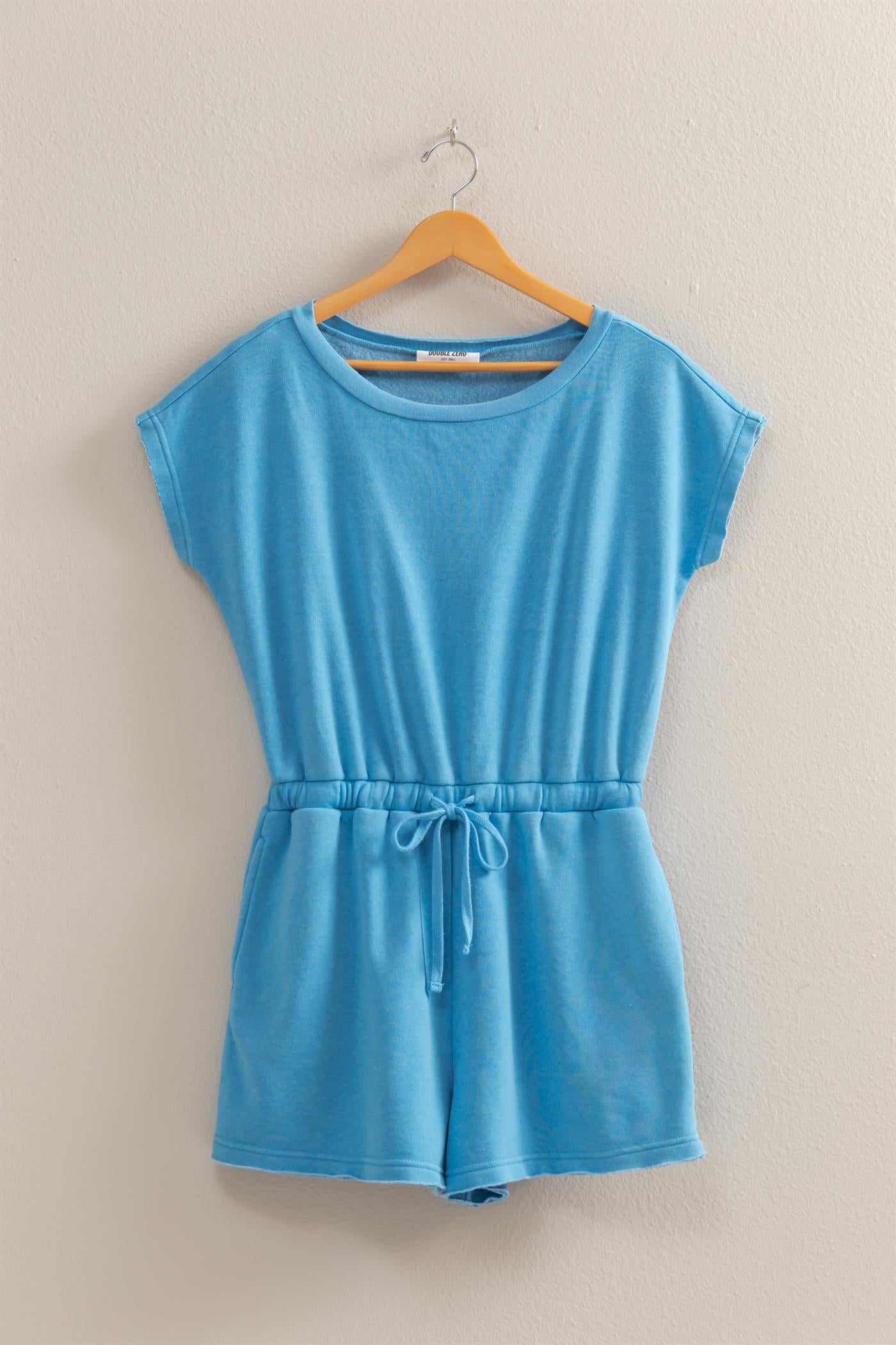 Wholesale Cap Sleeve Drawstring Waist Romper Clothing DZ25A782 BLUE DOUBLE ZERO