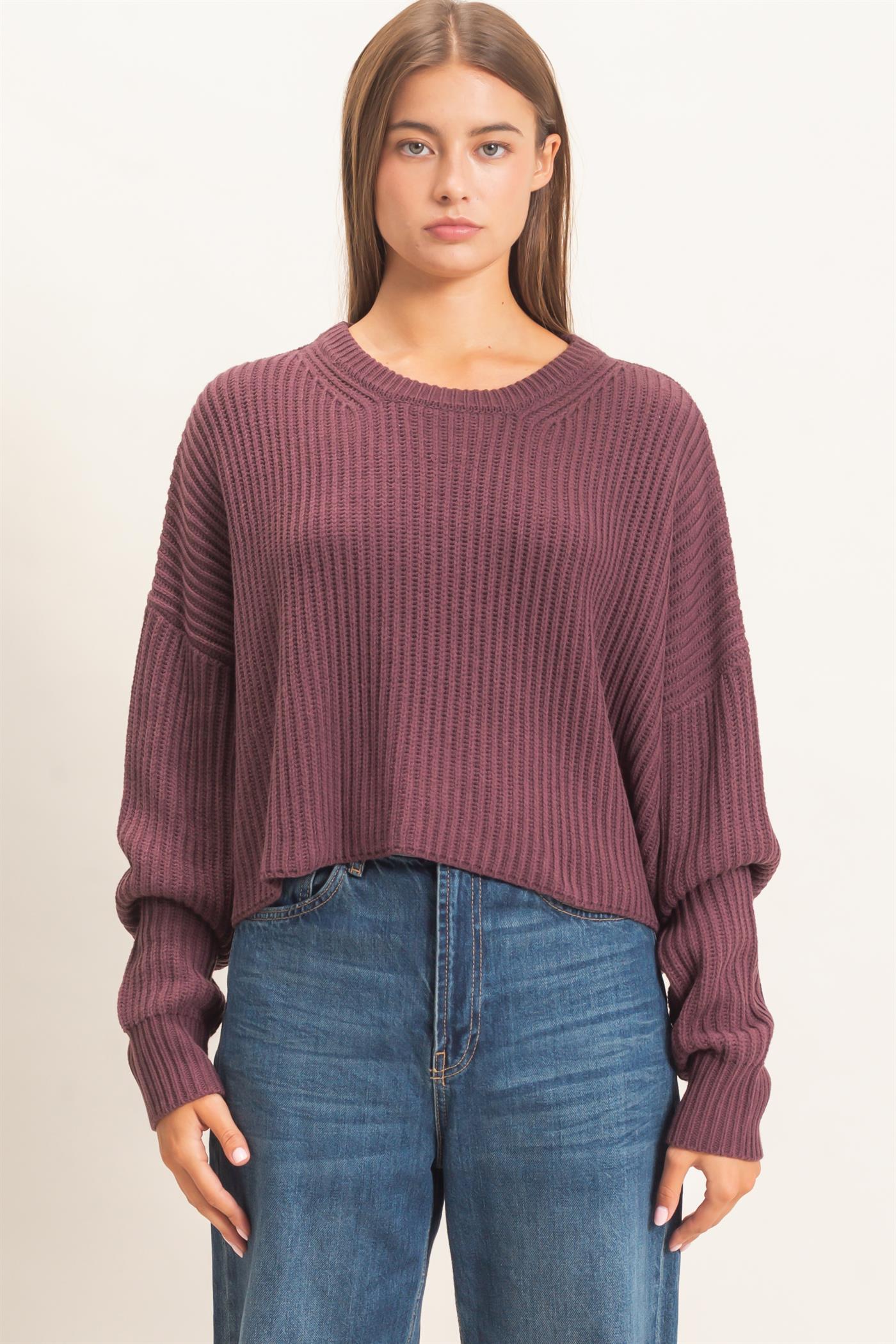 Wholesale Oversized Cropped Sweater Sweaters DZ26E252 COCOA DOUBLE ZERO