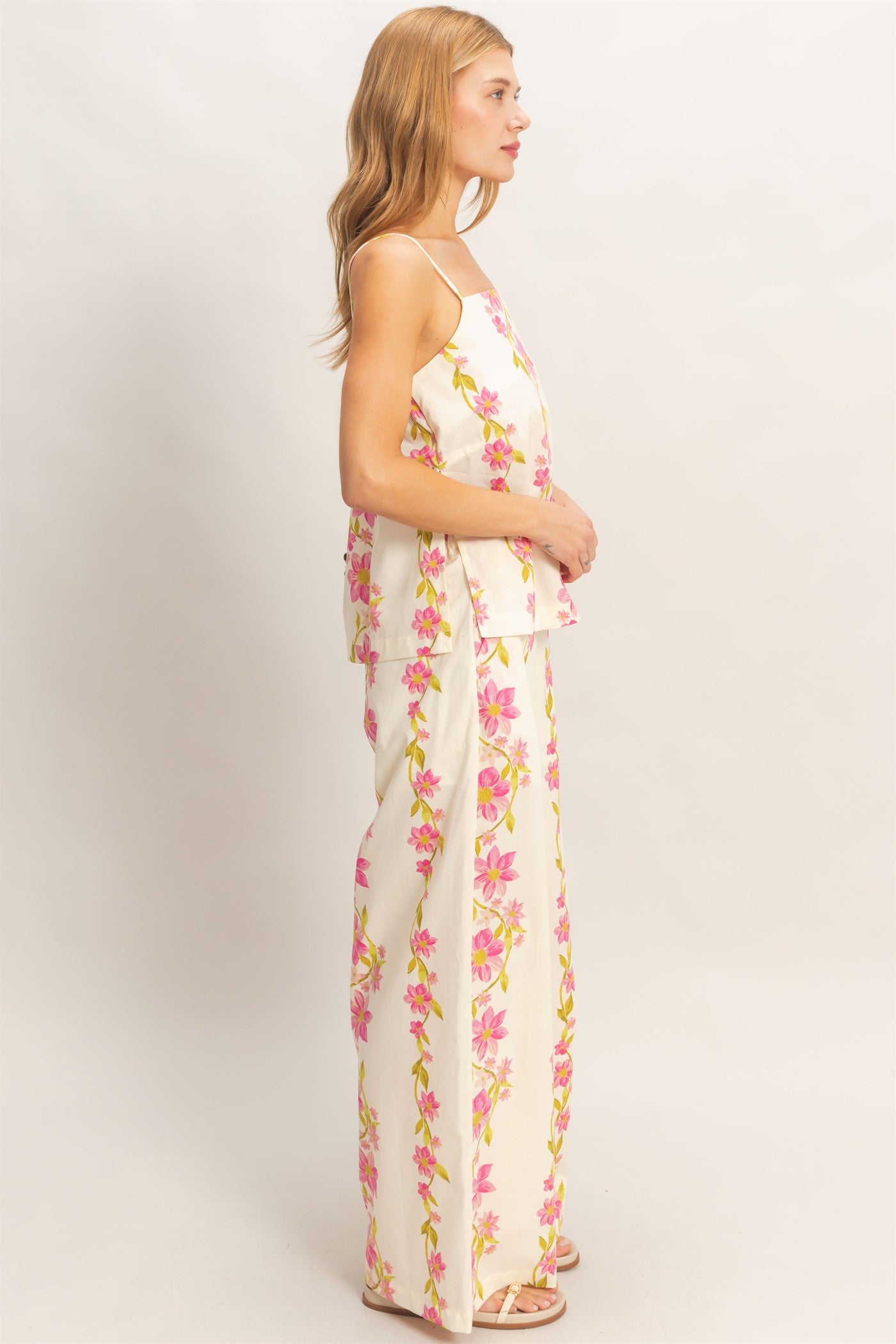 Wholesale Floral Spaghetti Strap Top & Pants Set Clothing HF26C569-SET PINK HYFVE