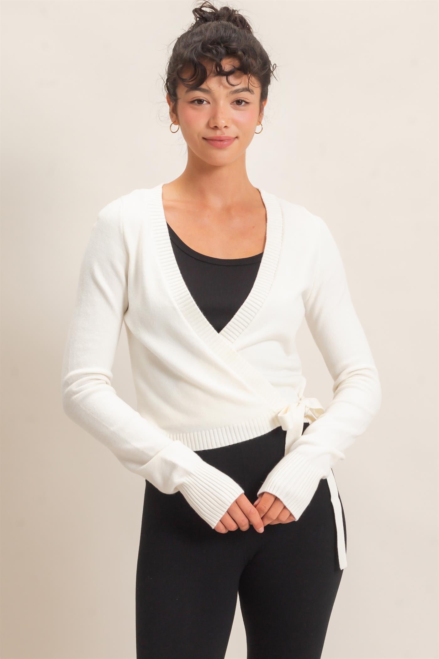 Wholesale Wrap Knit Cardigan Sweaters DZ26F393 WHIP CREAM DOUBLE ZERO