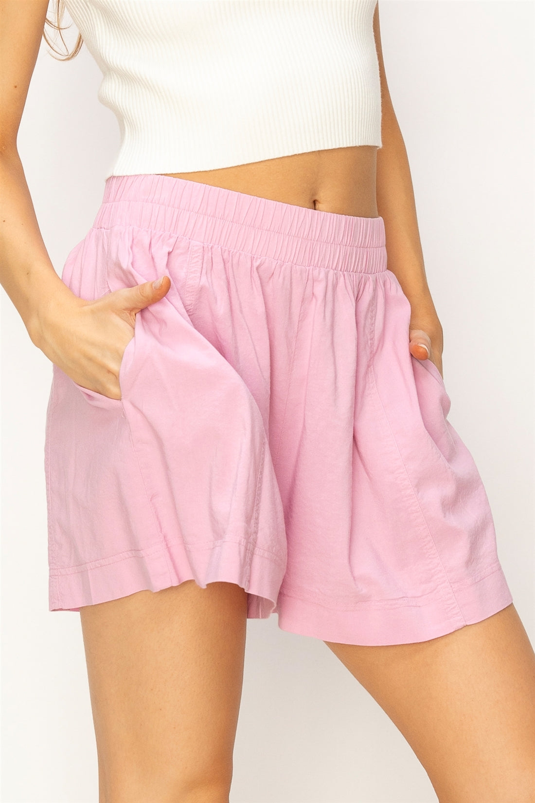 Wholesale Seam Detail High Waist Shorts Shorts DZ24A421 PINK DOUBLE ZERO