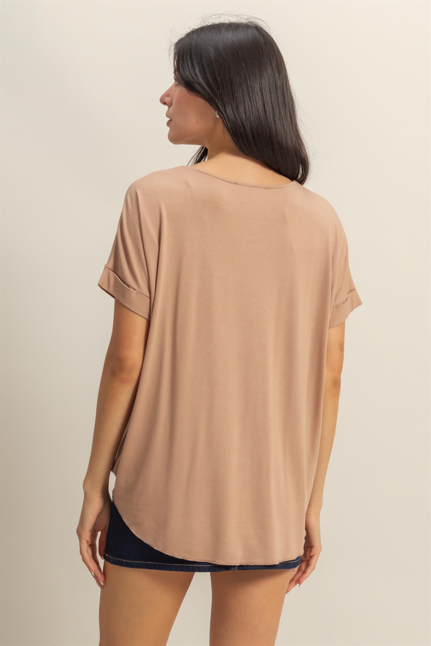 Wholesale Short Sleeve Surplice Top Clothing Tops DZ25E289 DARK TAUPE DOUBLE ZERO