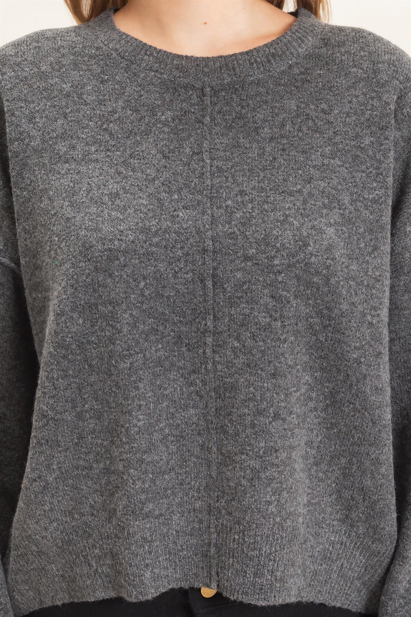 Wholesale Crew Neck Sweater With Ribbed Hem Sweaters HF26E203-D CHARCOAL HYFVE