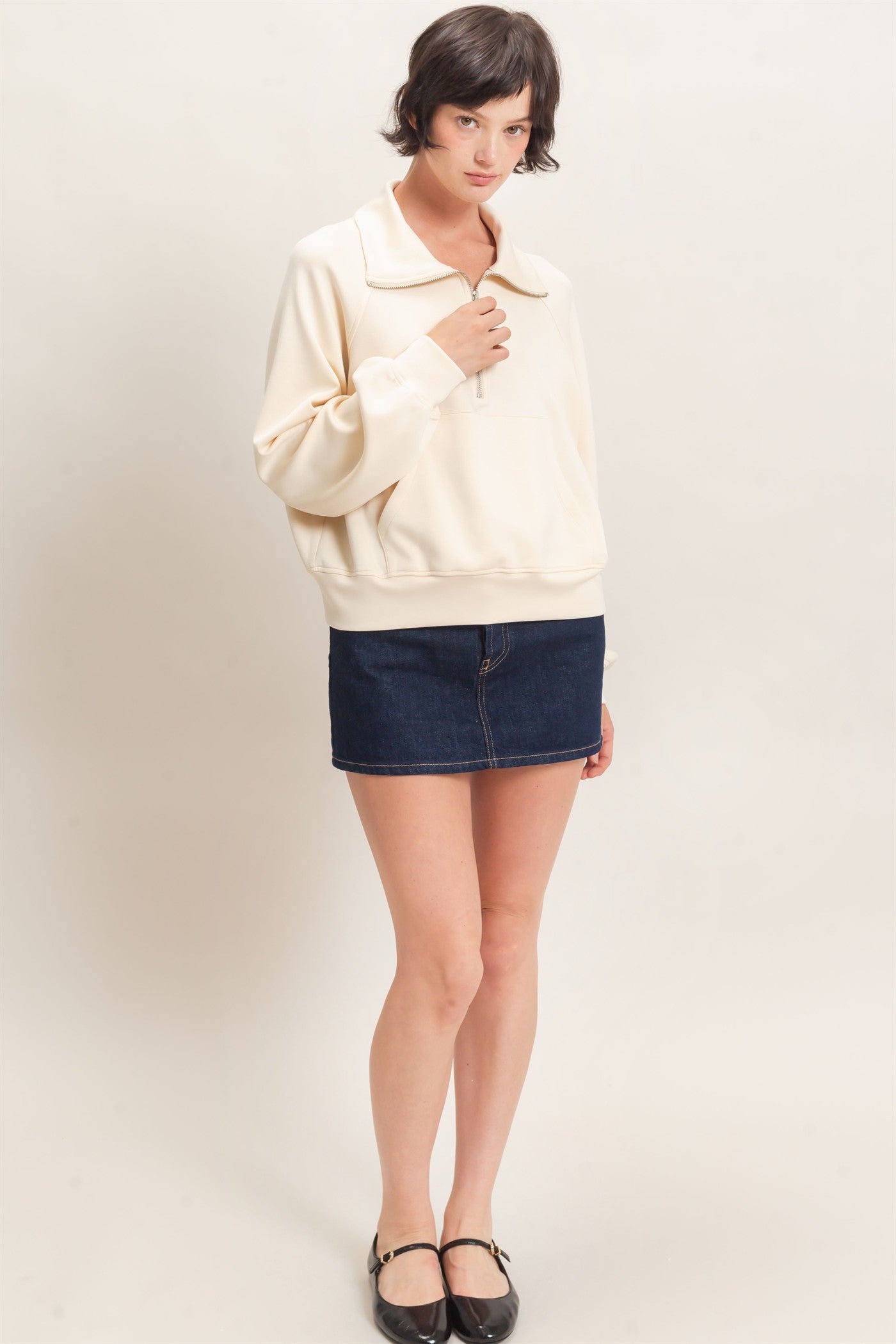 Wholesale Half-Zip Collar Raglan Pullover Sweatshirts DZ26C967 ALPACA DOUBLE ZERO