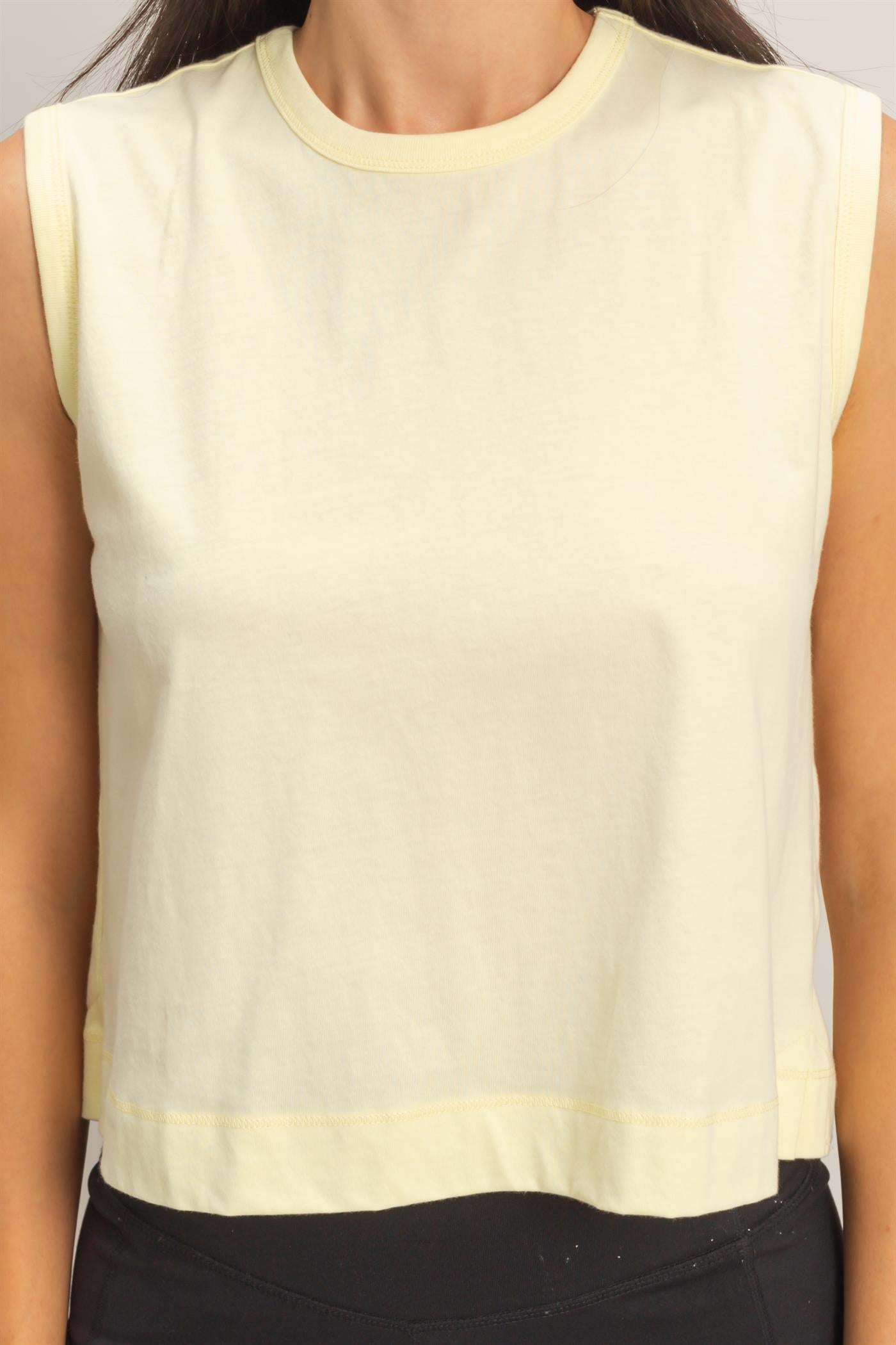 Wholesale Sleeveless Crew Neck Top With Back Pleats Clothing Tops DZ26A999 PALE YELLOW DOUBLE ZERO
