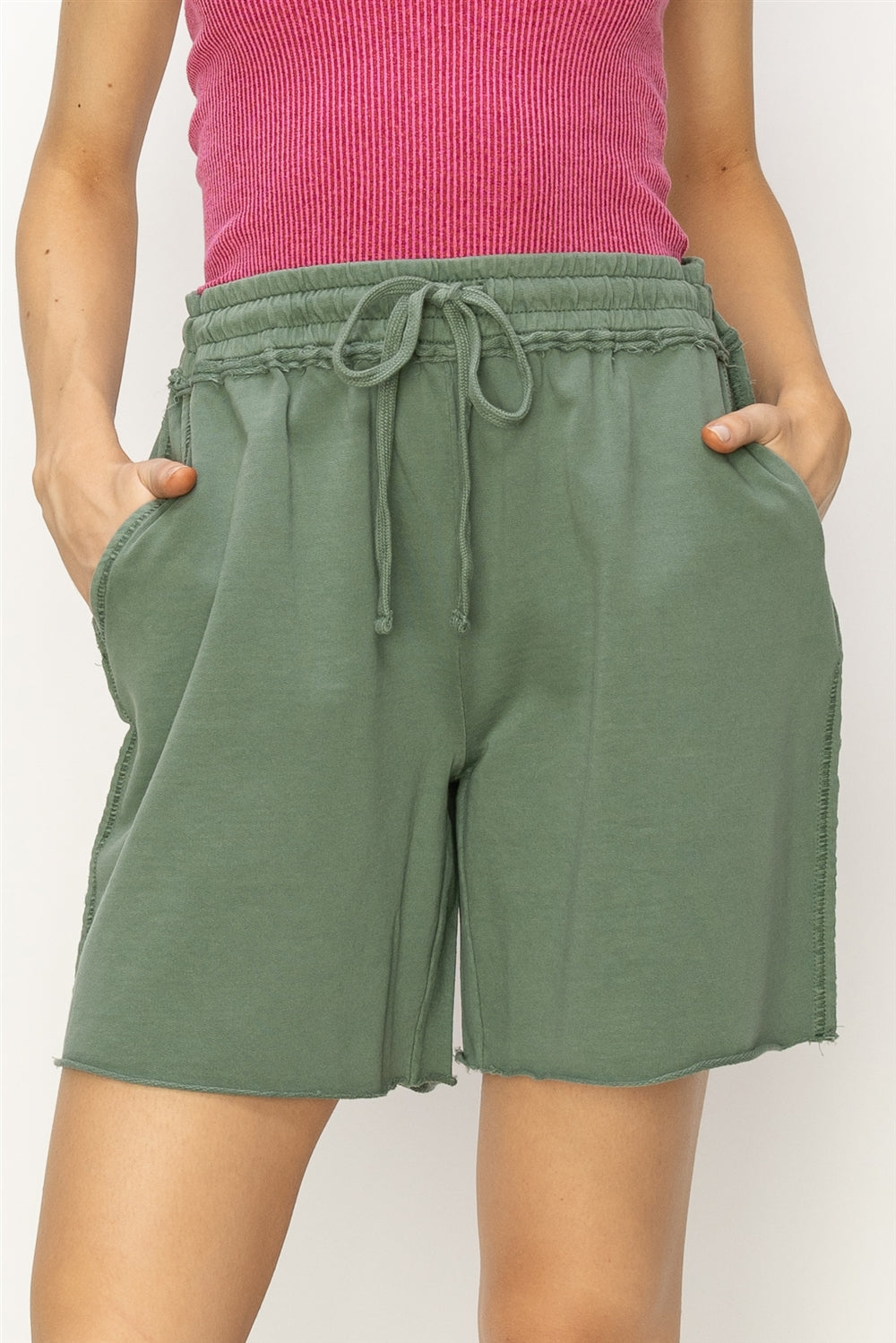 Wholesale Mid Rise Drawstring Shorts Shorts DZ24A839 GRAY GREEN DOUBLE ZERO