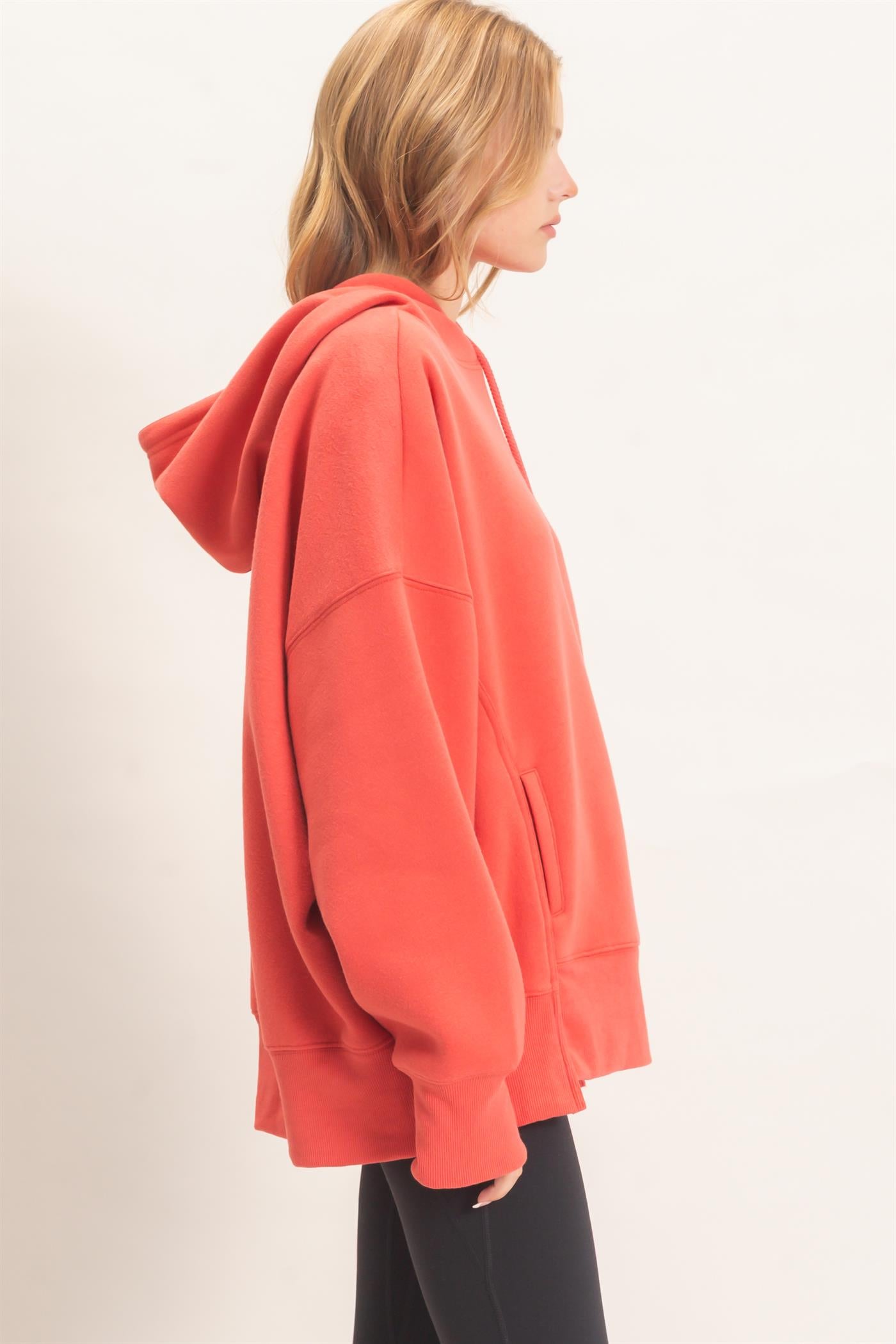 Wholesale Enzyme Wash Drop Shoulder Hoodie Hoodies HF26E235 TOMATO HYFVE
