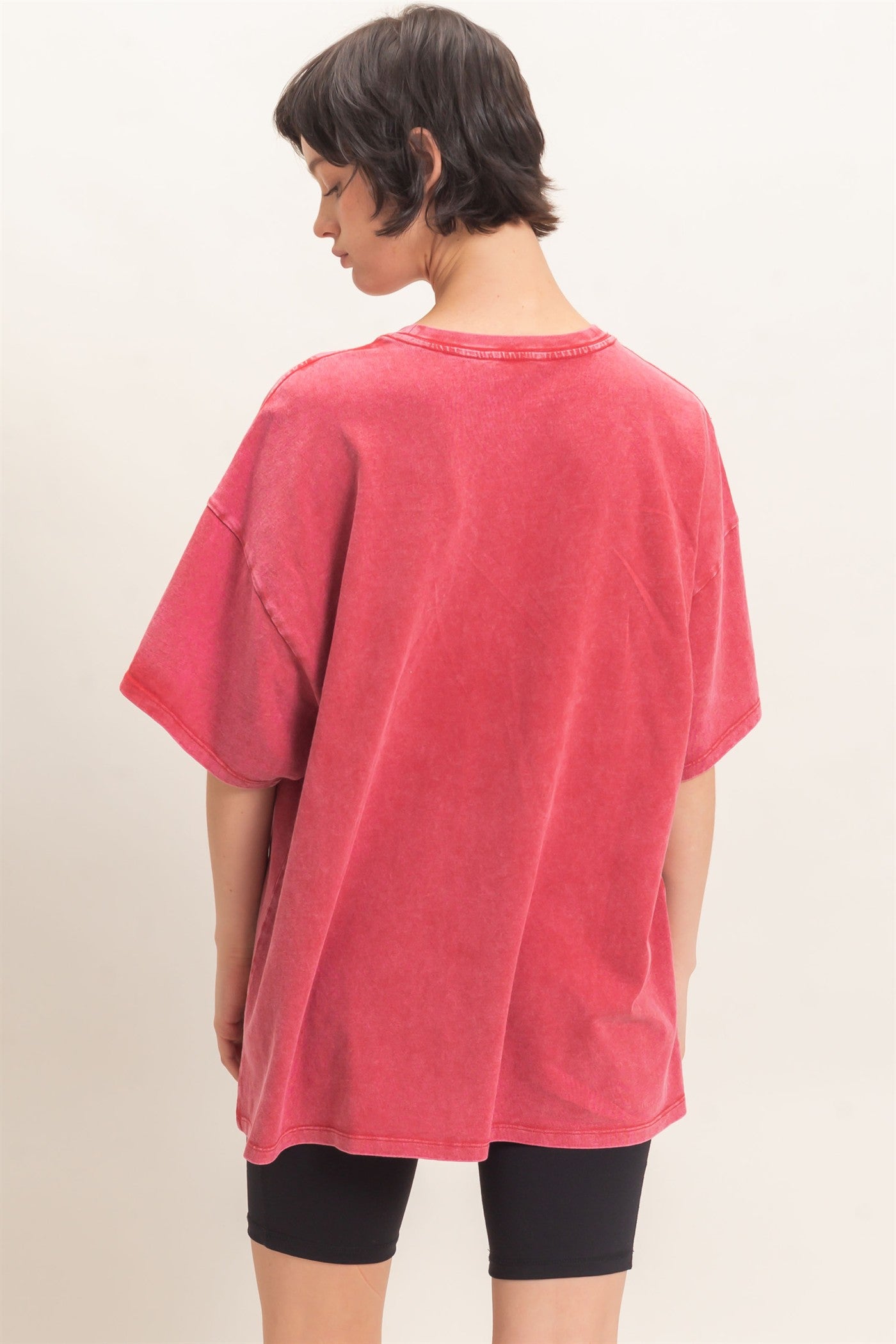 Wholesale Mineral Wash Oversized Crew Neck T-Shirts Clothing Tops DZ26C961 DARK RED DOUBLE ZERO