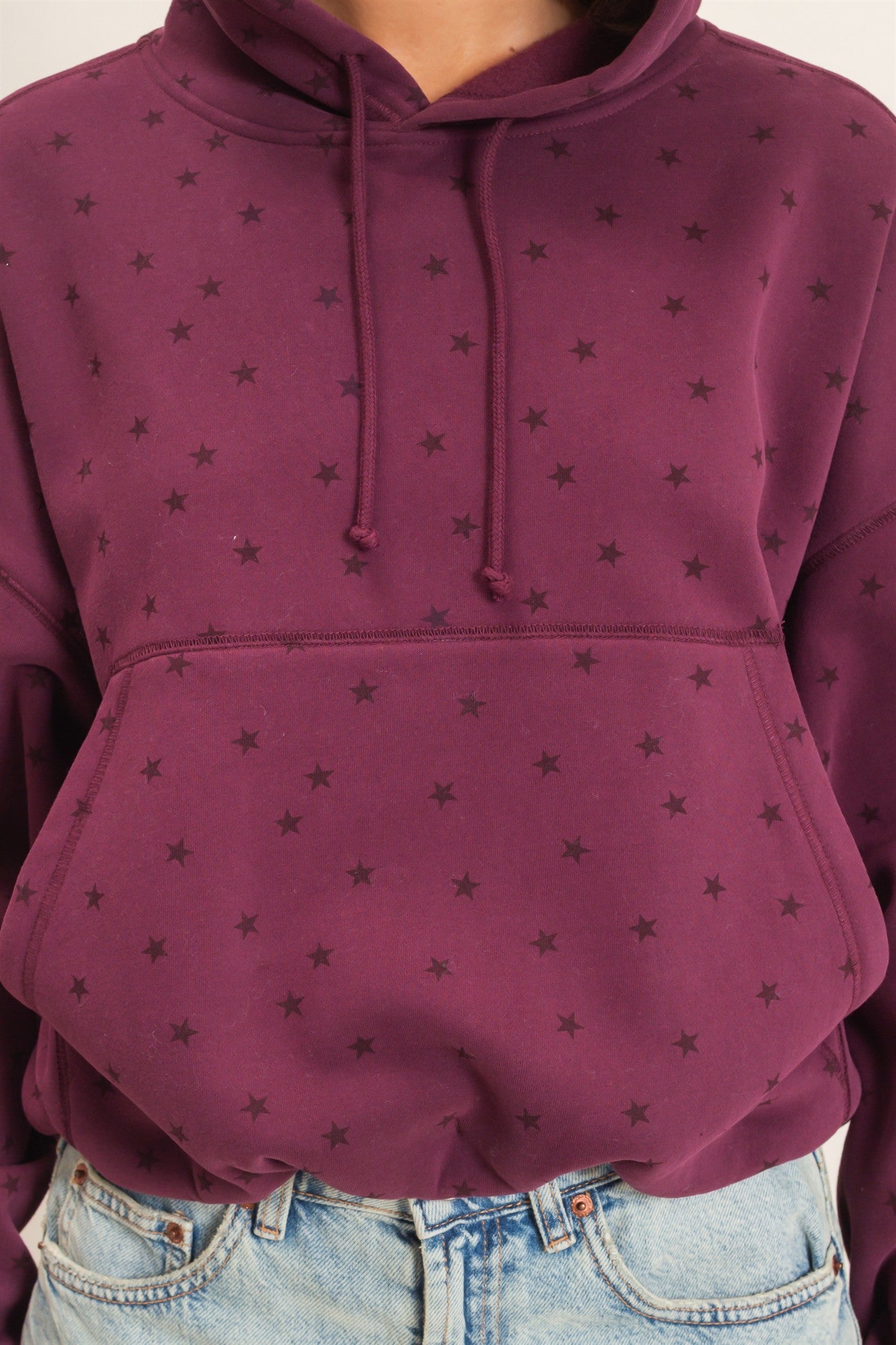 Wholesale Star Print Bubble Hoodie Hoodies DZ26C911 DARK CHERRY DOUBLE ZERO