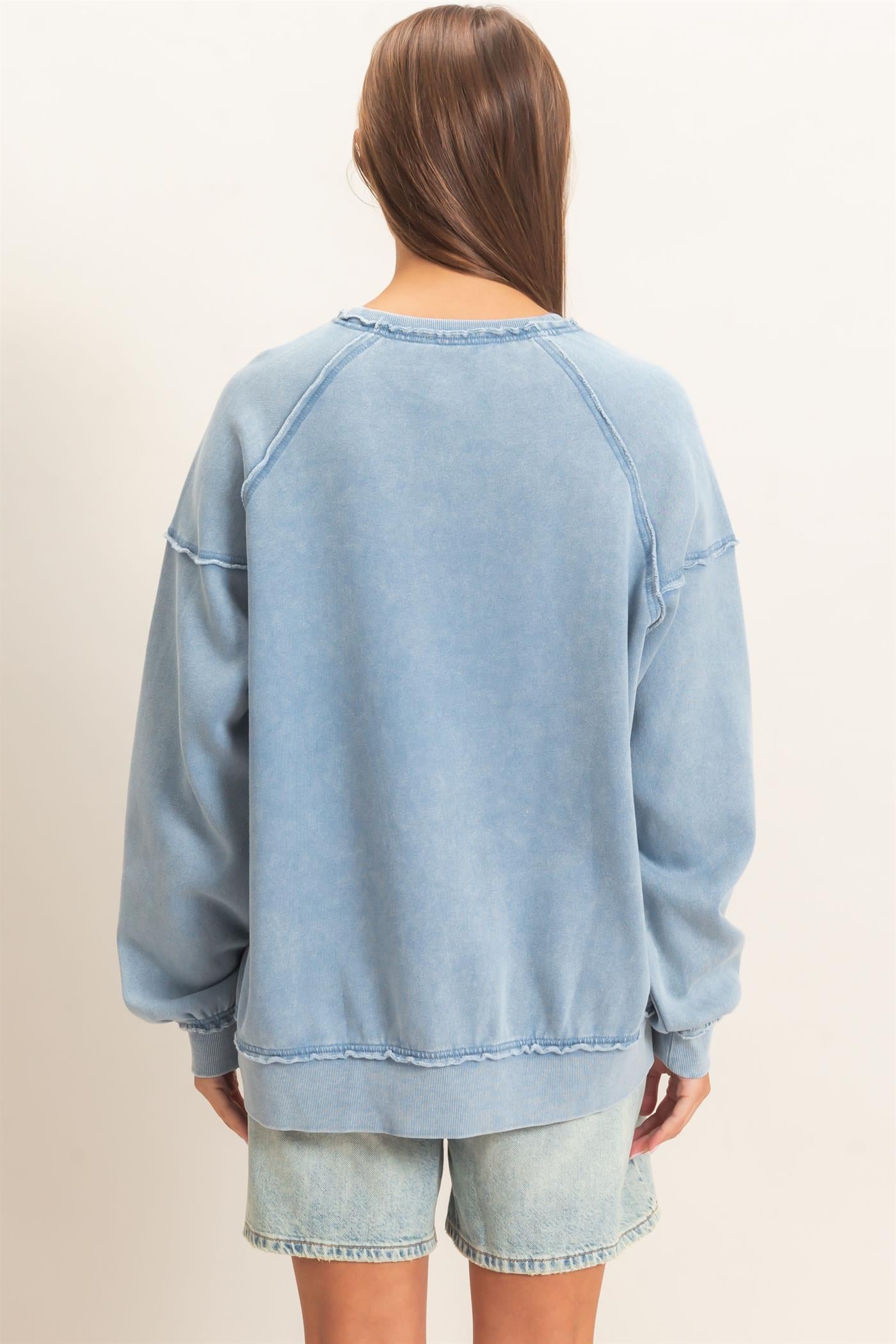 Wholesale Acid Wash Raw Edge Sweatshirt Sweatshirts DZ26C910 DUSTY BLUE DOUBLE ZERO