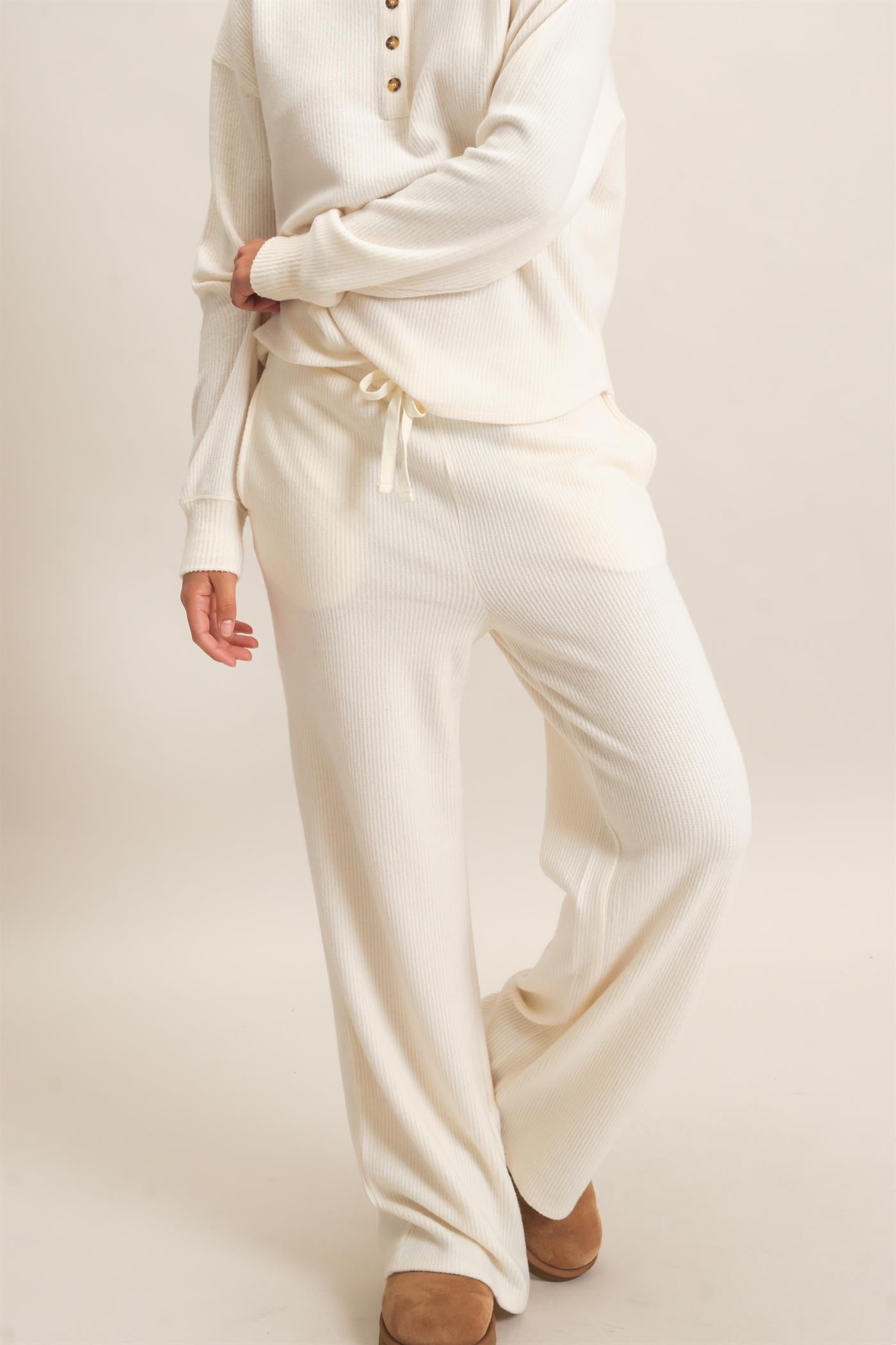 Wholesale Brushed Waffle Drawstring Pants Pants DZ26F313 CREAM DOUBLE ZERO
