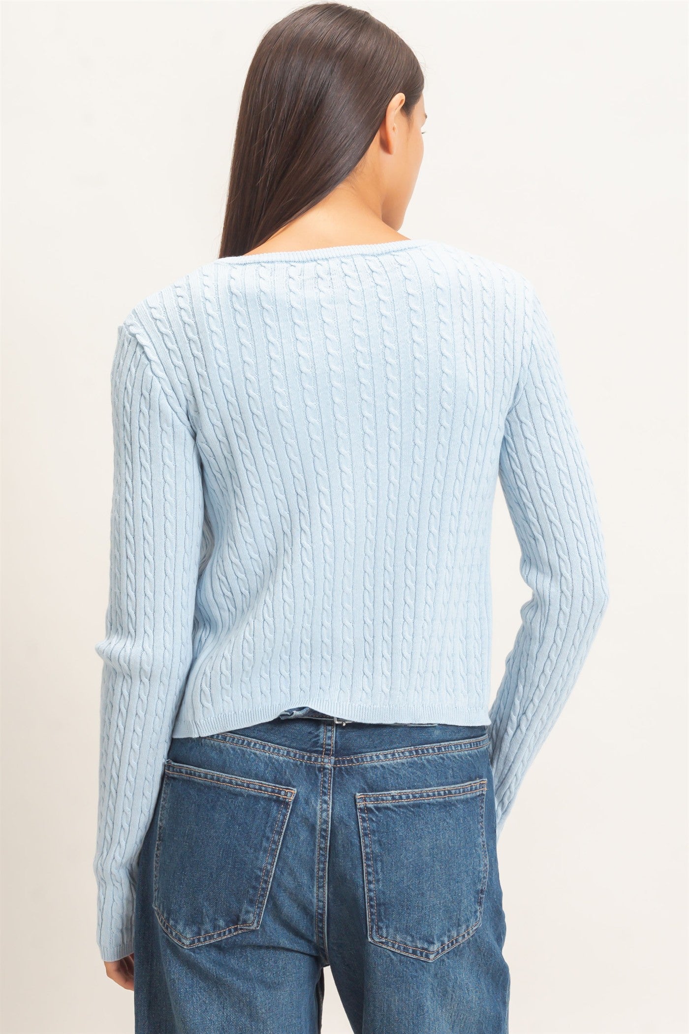 Wholesale Cable Knit Cardigan Cardigans DZ26E256 ICE BLUE DOUBLE ZERO