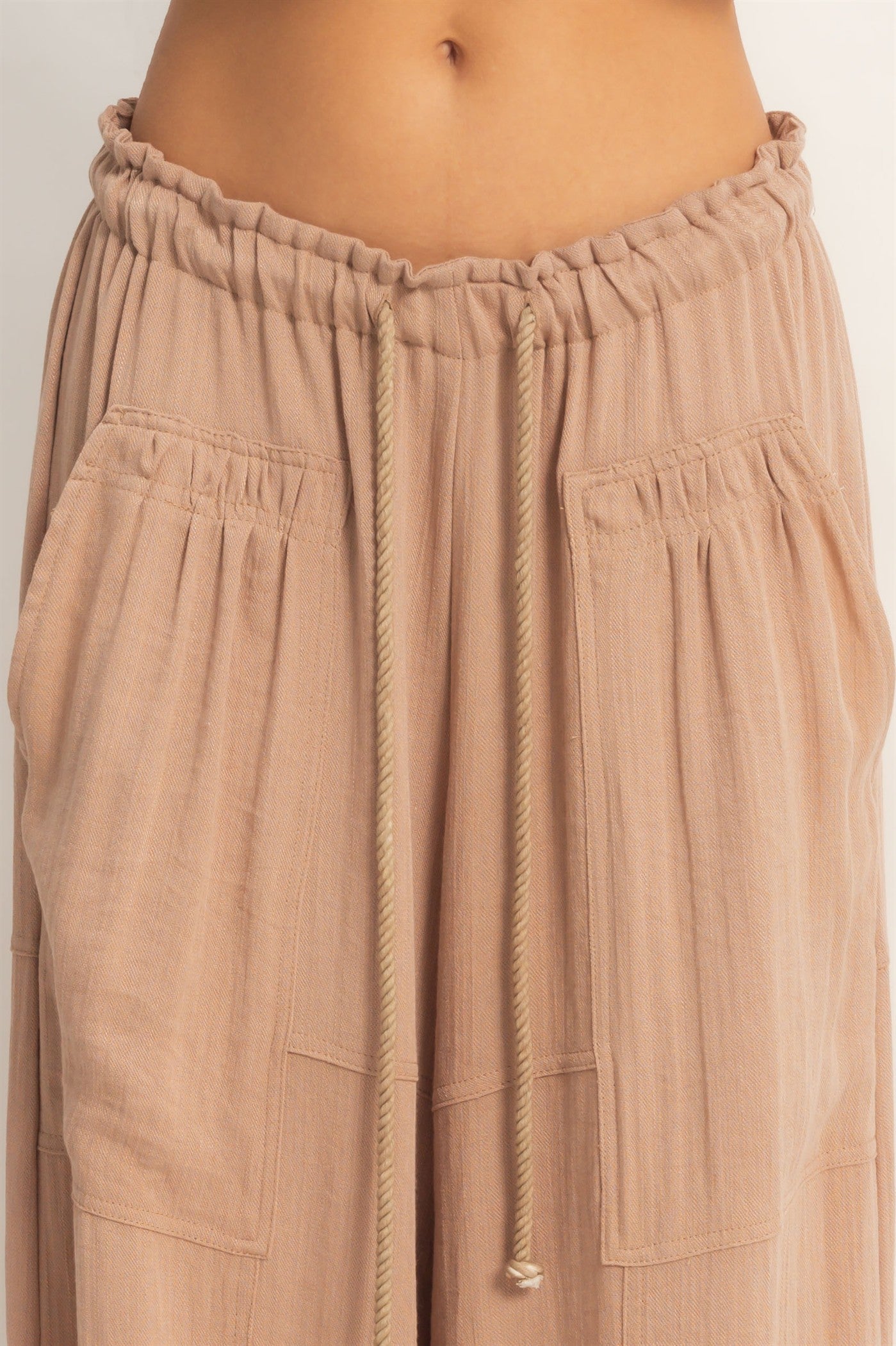 Wholesale Elastic Hem Drawstring Pants Pants HF26A905-D LIGHT BROWN HYFVE
