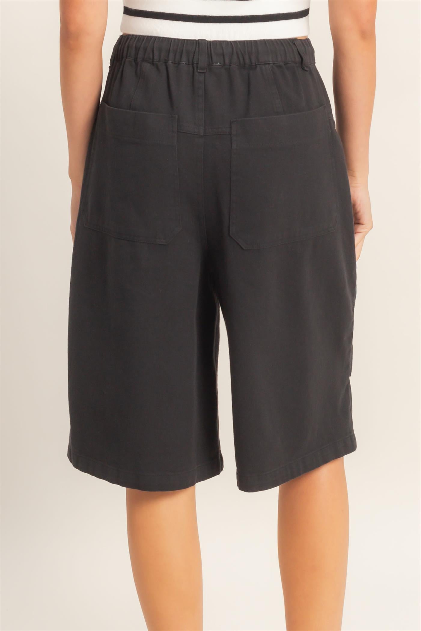 Wholesale Drawstring Waist Wide Leg Jorts Shorts DZ26F283 BLACK DOUBLE ZERO