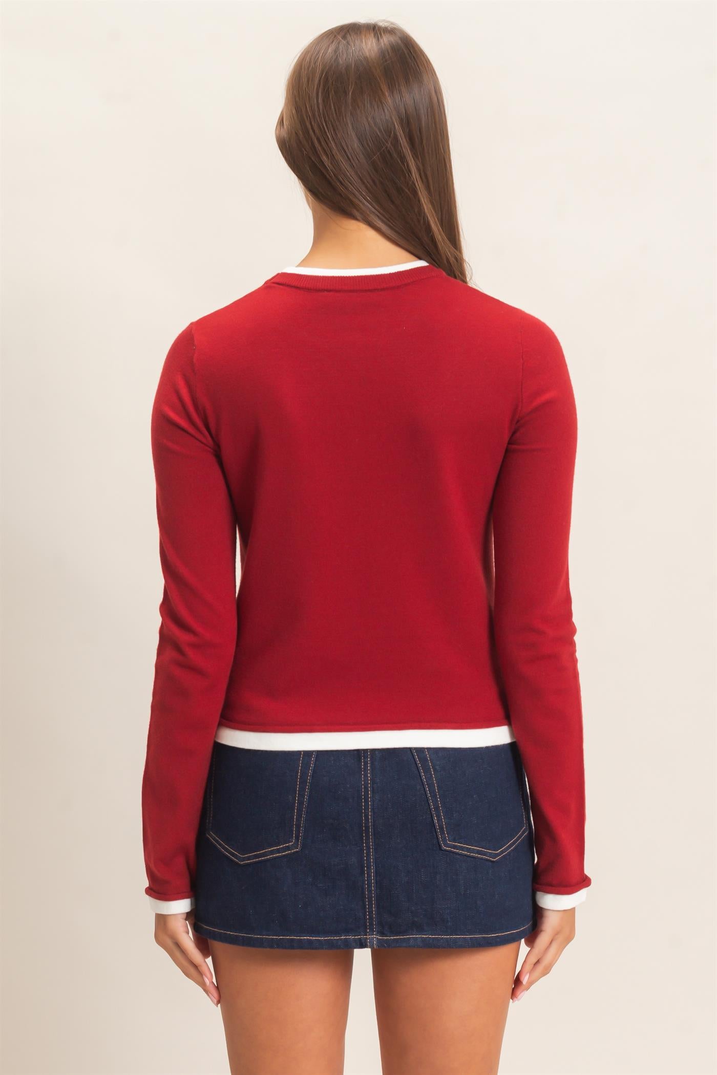 Wholesale Layer Effect Long Sleeve Knit Top Clothing Tops DZ26F394 DARK RED DOUBLE ZERO