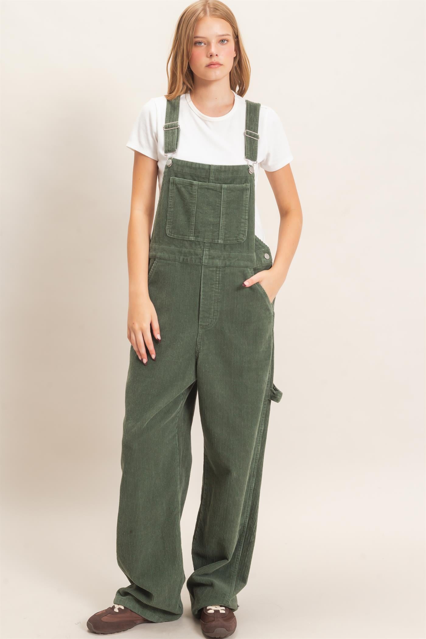 Wholesale Mineral Wash Corduroy Overalls Clothing HF26F210-D OLIVE HYFVE