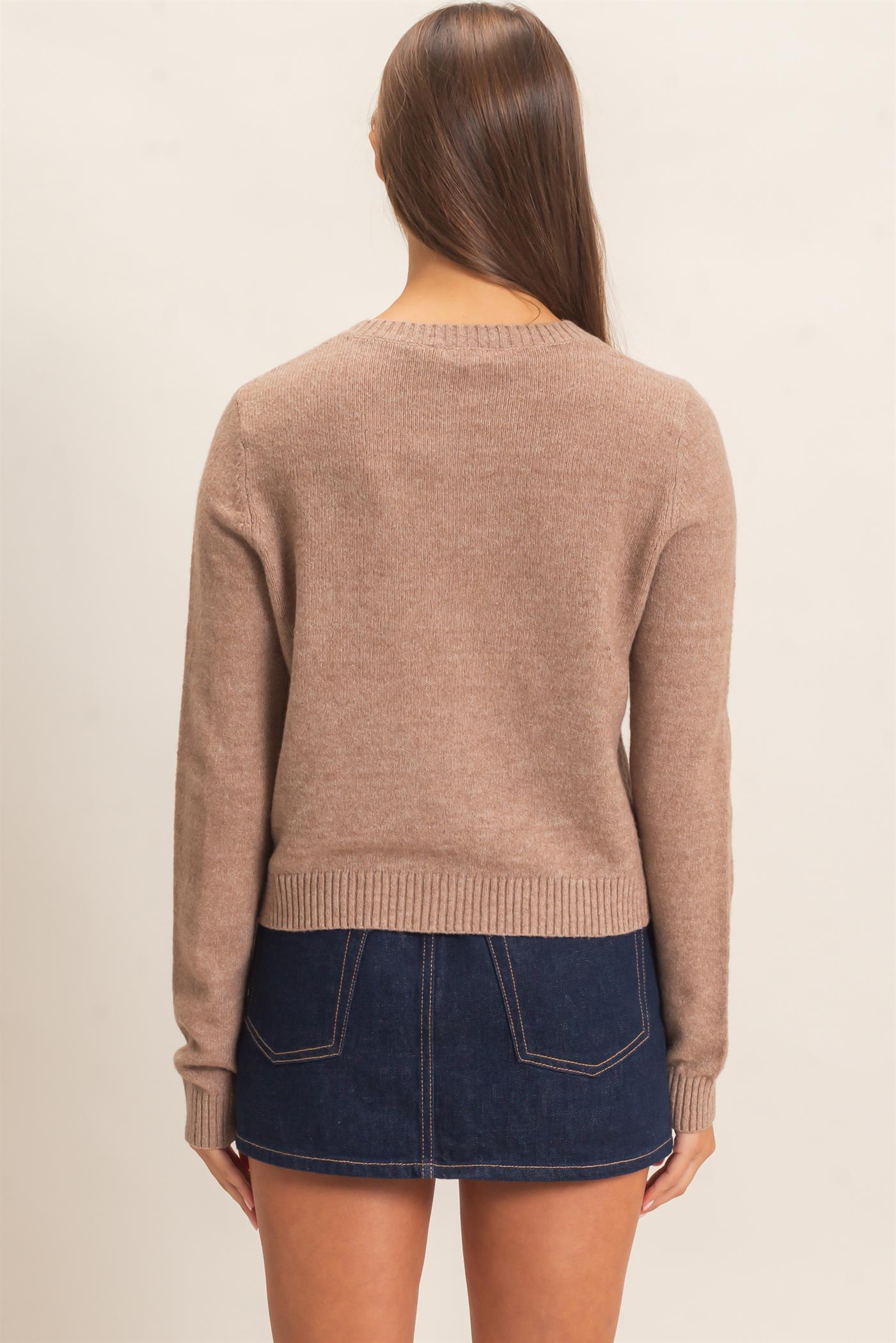 Wholesale Crew Neck Cardigan Cardigans DZ26E119 DARK TAUPE DOUBLE ZERO