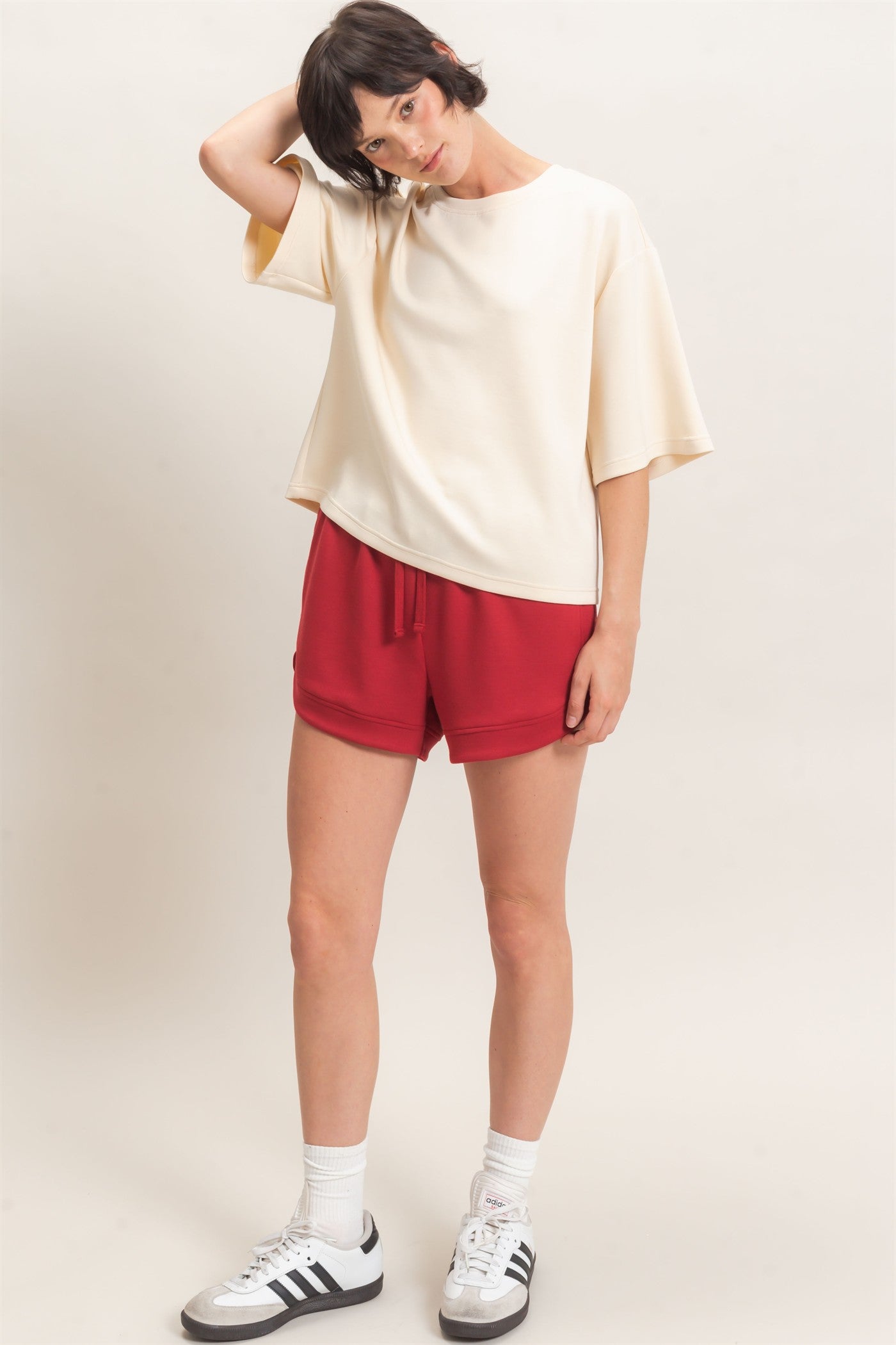 Wholesale Loose Fit Crew Neck Short Sleeve Top Clothing Tops DZ26C965 ALPACA DOUBLE ZERO