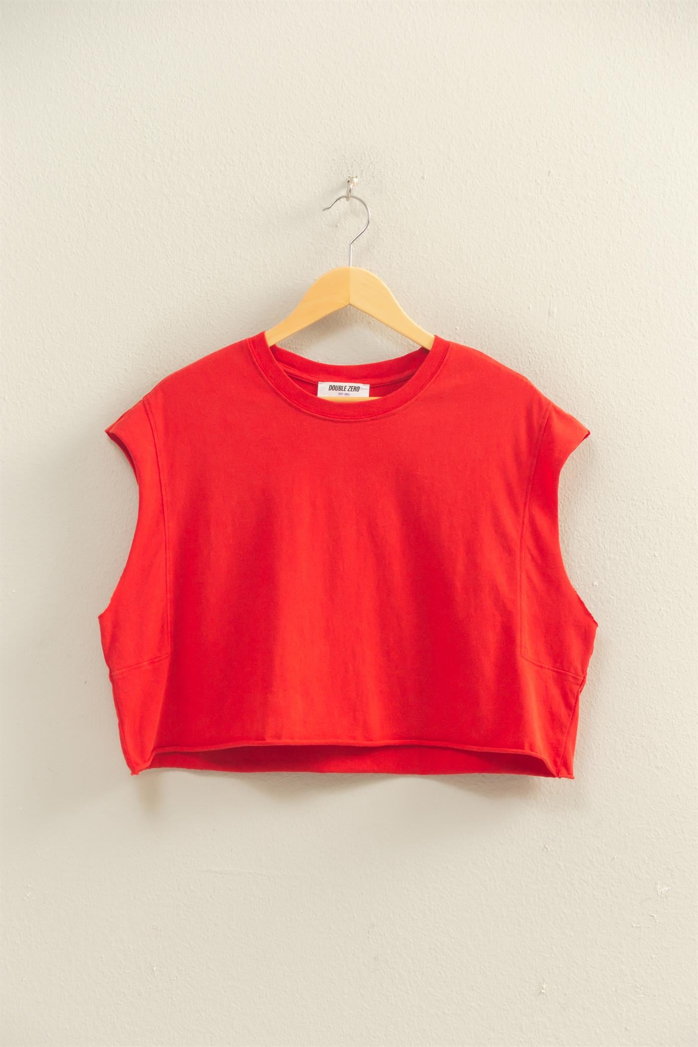 Wholesale Crew Neck Boxy Sleeveless Cropped Top Clothing Tops DZ26A224 RED DOUBLE ZERO