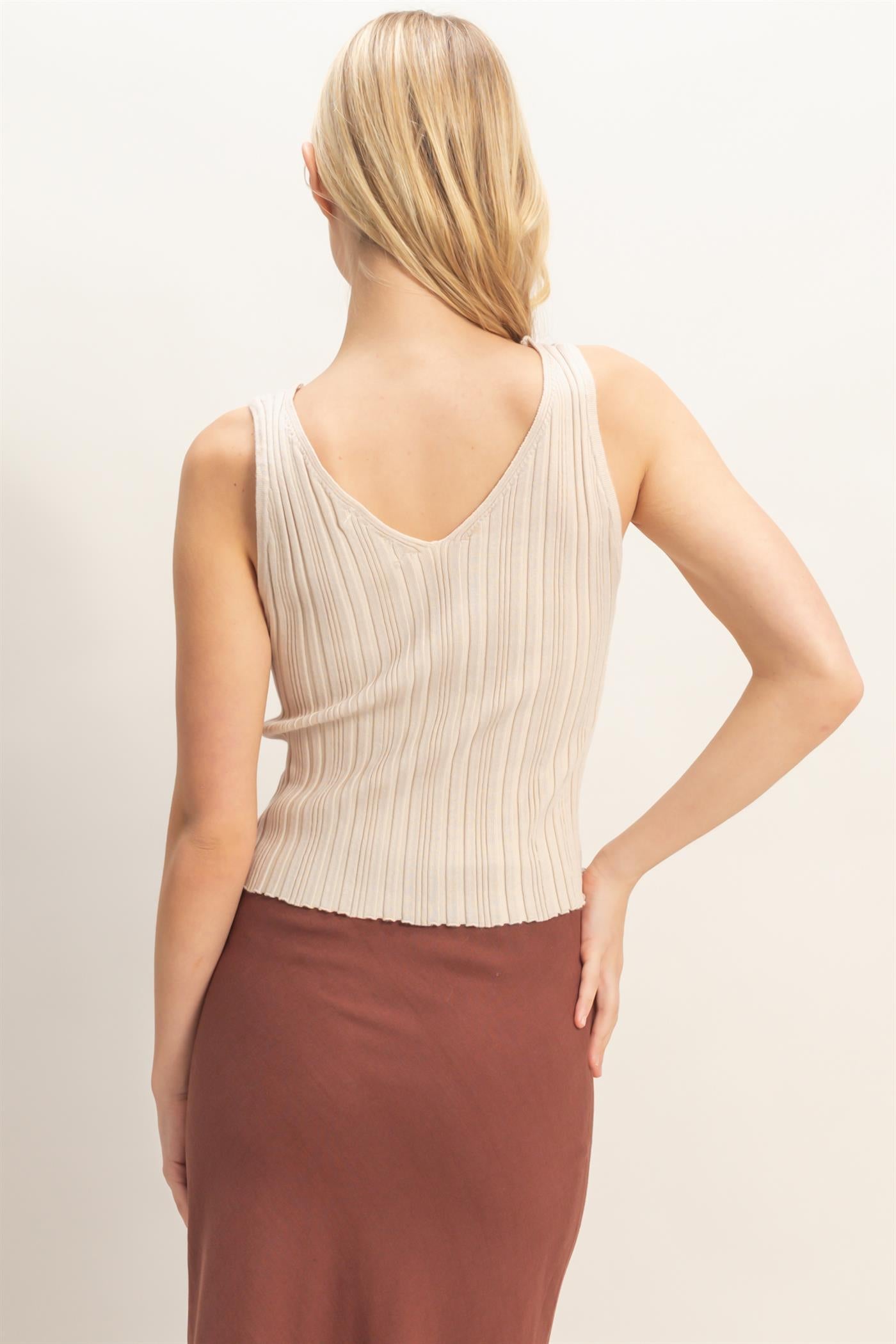 Wholesale Ribbed V-Neck Tank Top Sweaters HF26C331 SAND HYFVE