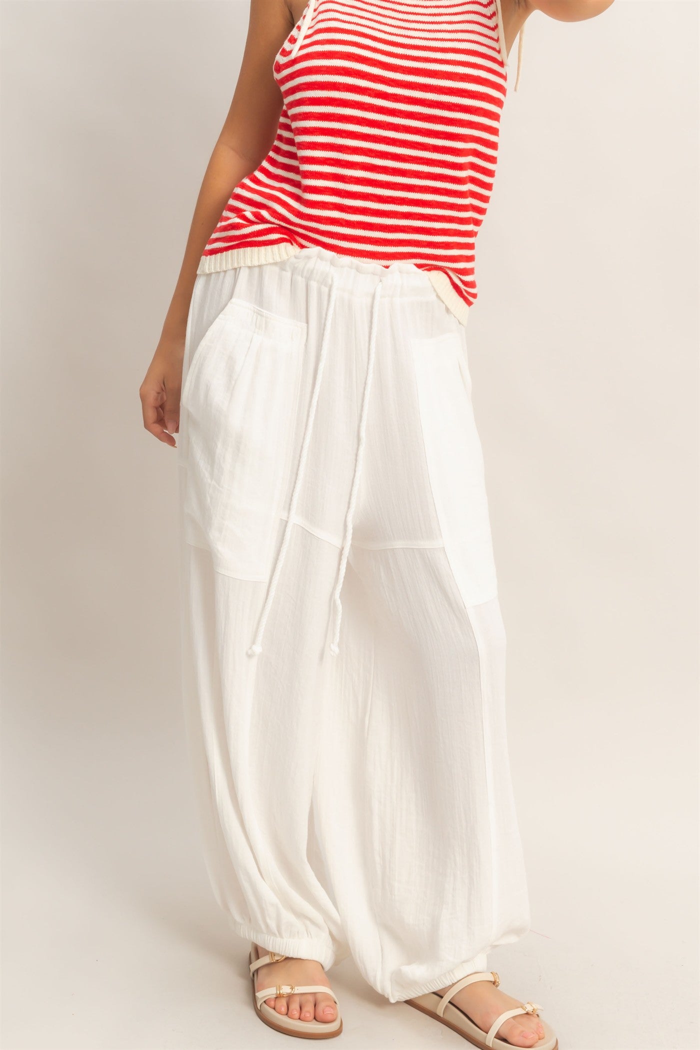 Wholesale Elastic Hem Drawstring Pants Pants HF26A905-D WHITE HYFVE