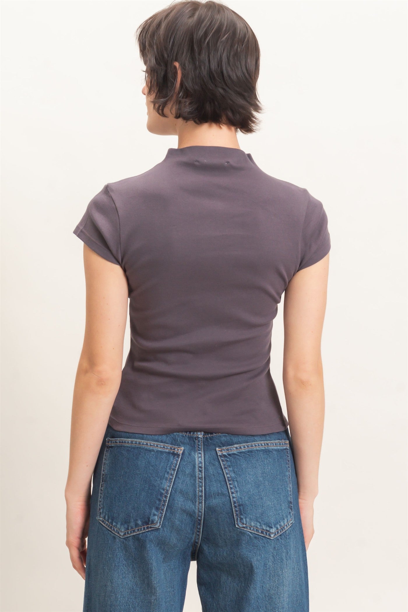 Wholesale Mock Neck Cap Sleeve Top Clothing Tops DZ26E323 CHARCOAL DOUBLE ZERO