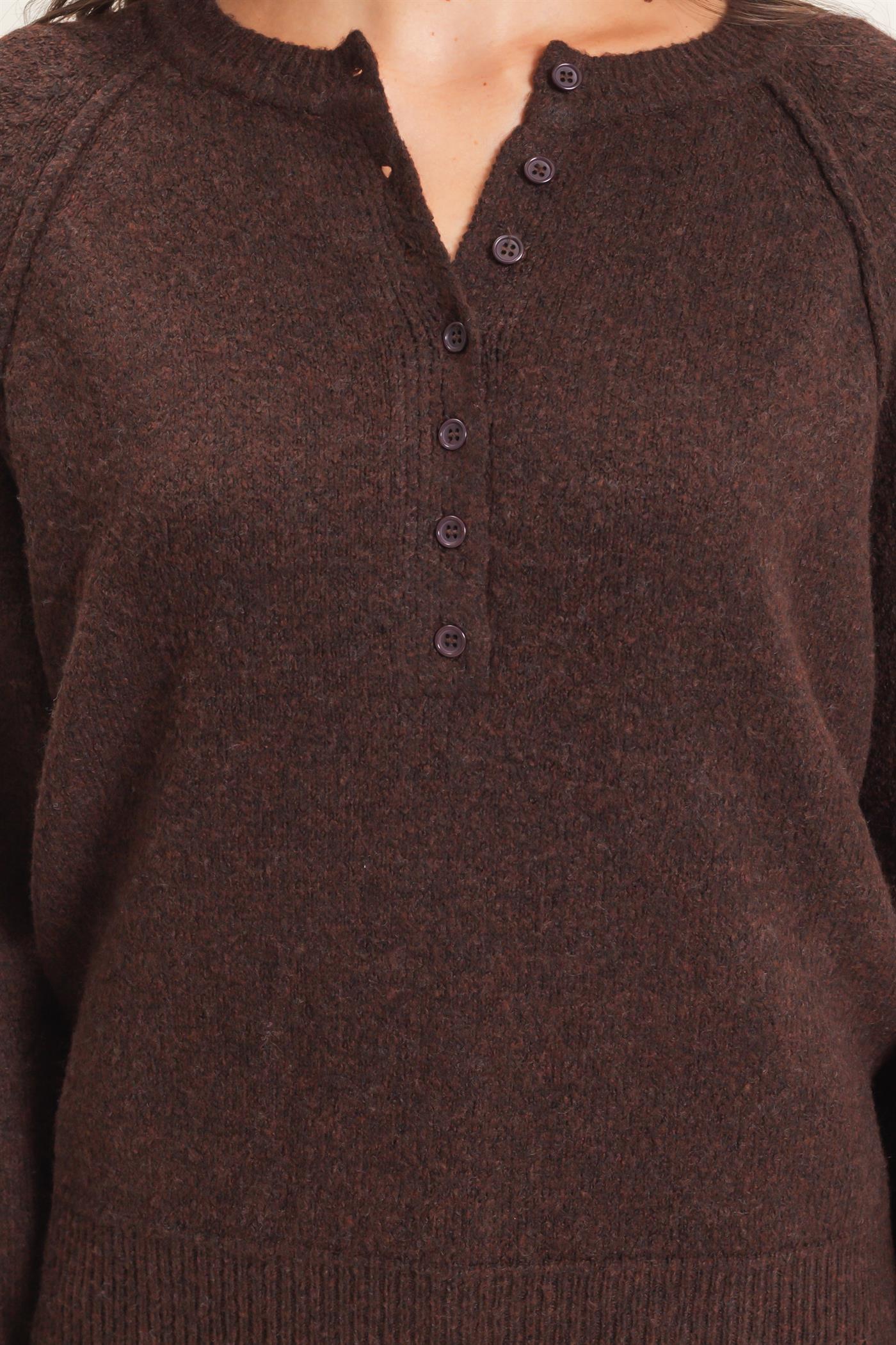Wholesale Button Front Raglan Sweater Sweaters HF26E152 BROWN HYFVE