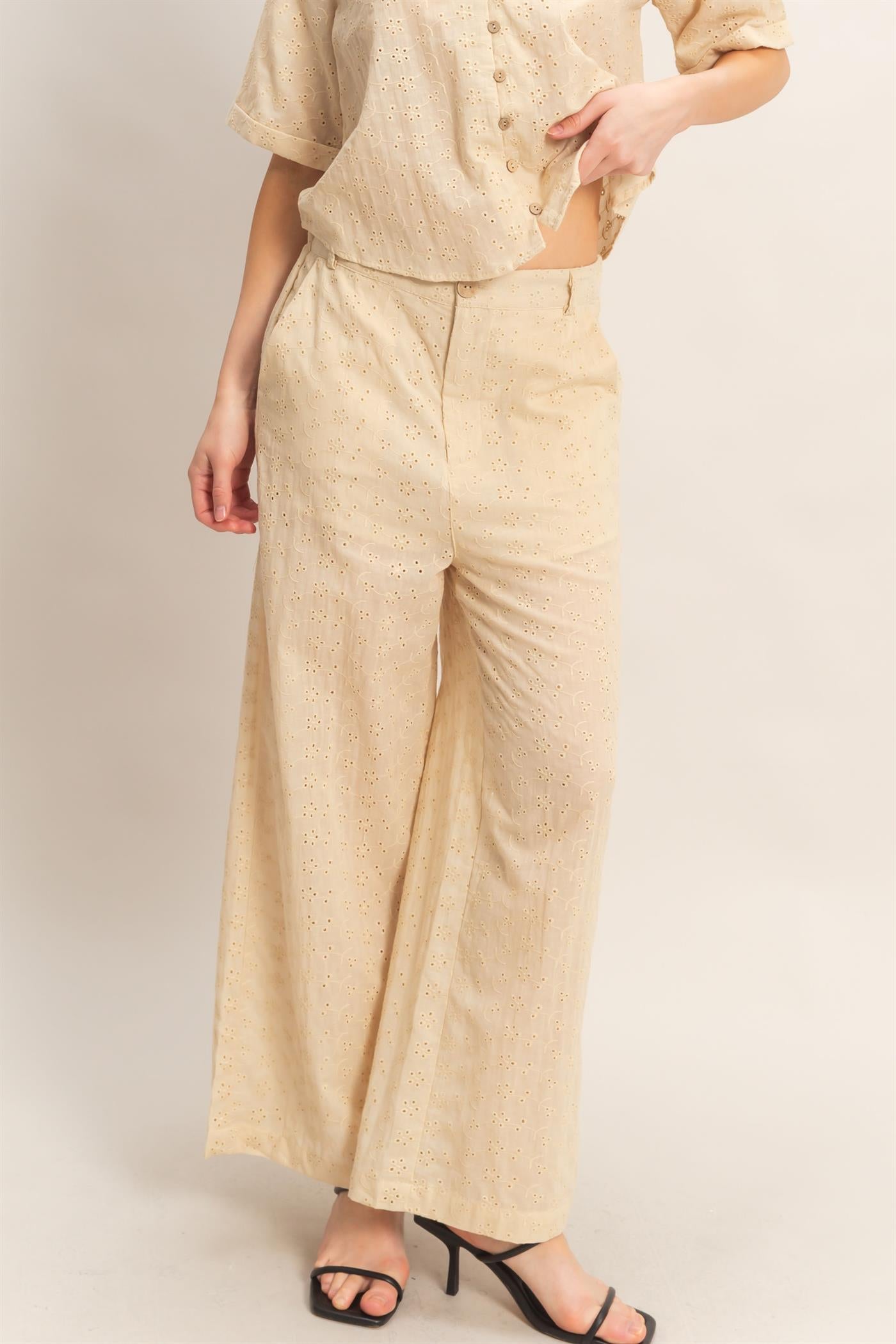 Wholesale Floral Eyelet Pants Pants HF26C542 NATURAL HYFVE
