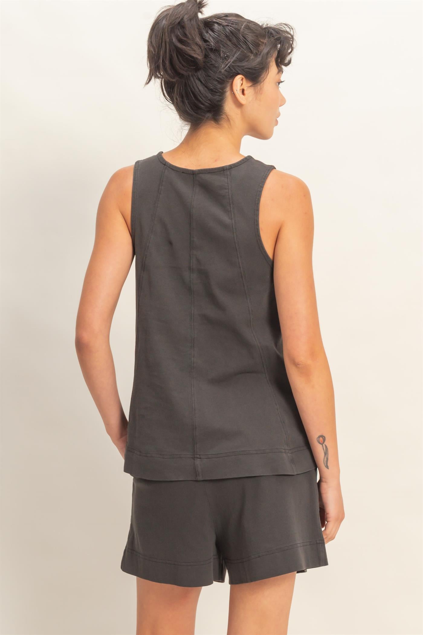 Wholesale Sleeveless Round Neck Top & Shorts Set Clothing DZ26C730-SET BLACK DOUBLE ZERO