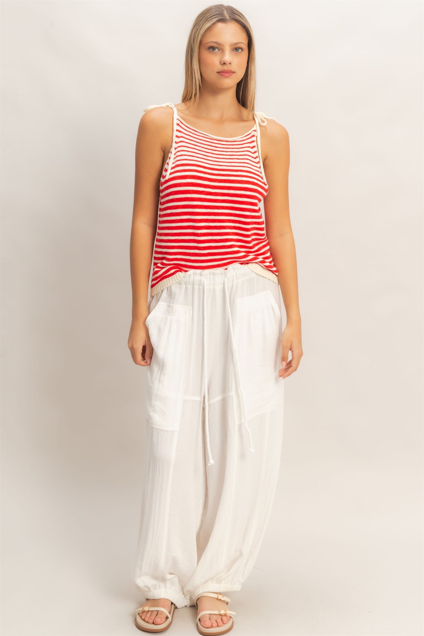 Wholesale Elastic Hem Drawstring Pants Pants HF26A905-D WHITE HYFVE