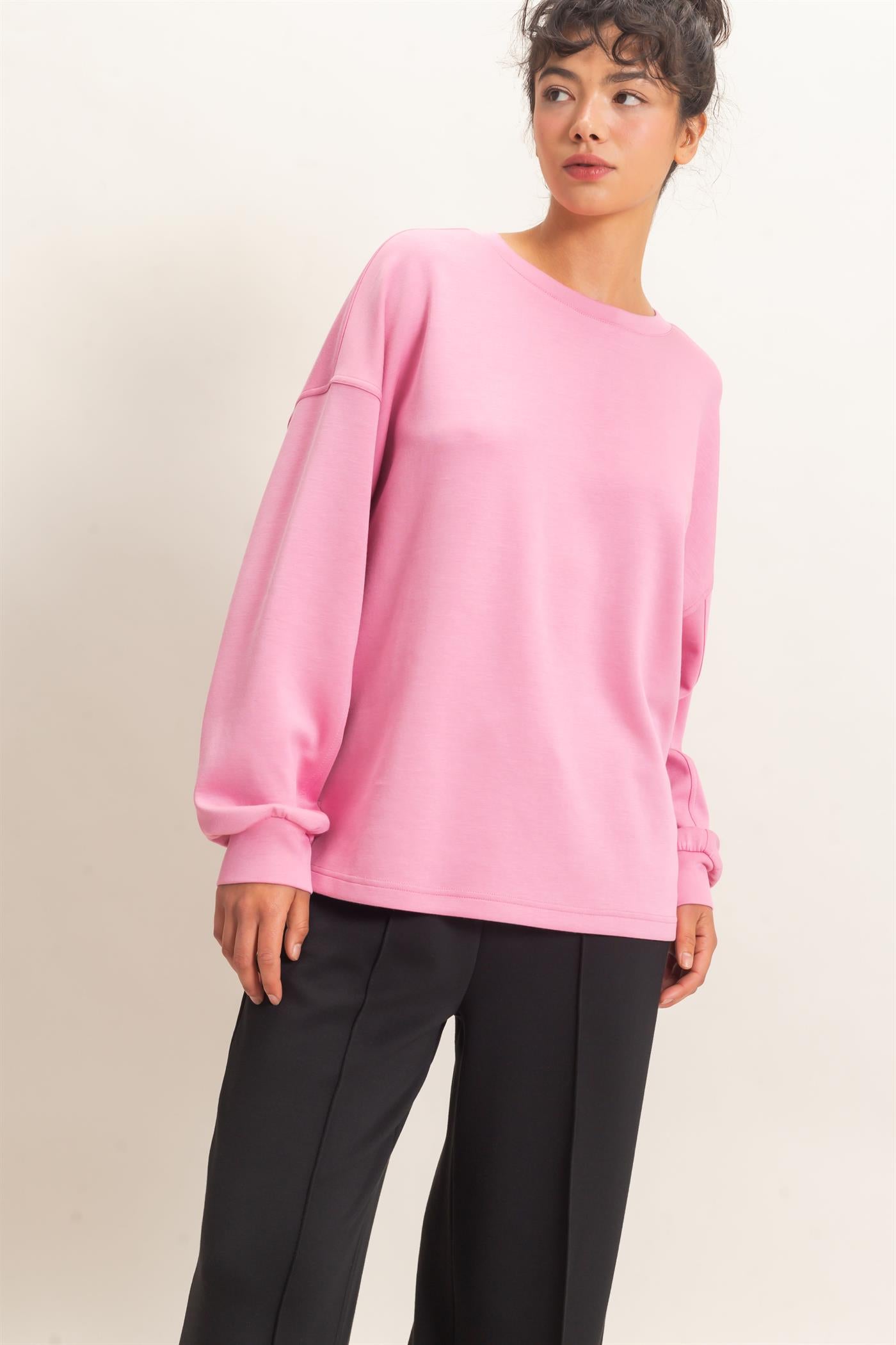 Wholesale Oversized Crew Neck Top Sweatshirts DZ26E388 PINK DOUBLE ZERO