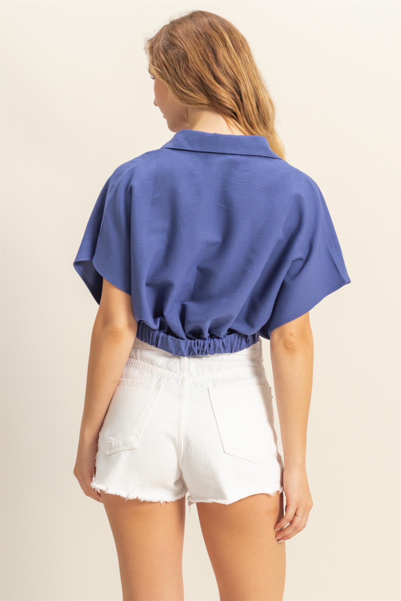 Wholesale Casual Batwing Sleeves Surplice Top Blouses DZ25C243 DUSTY INDIGO DOUBLE ZERO