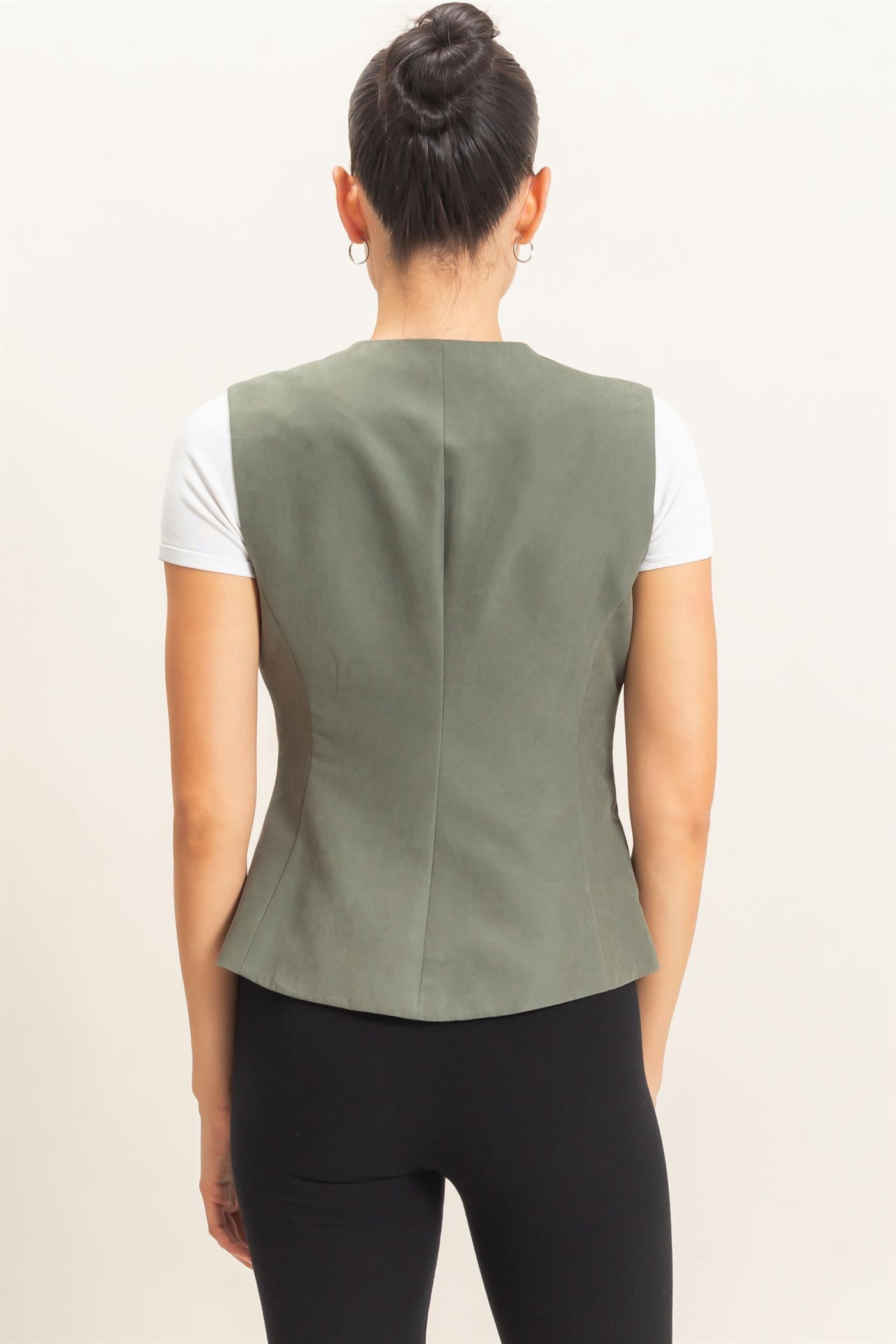Wholesale Buttoned Sleeveless Utility Vest Vests HF26E929 FOREST GREEN HYFVE
