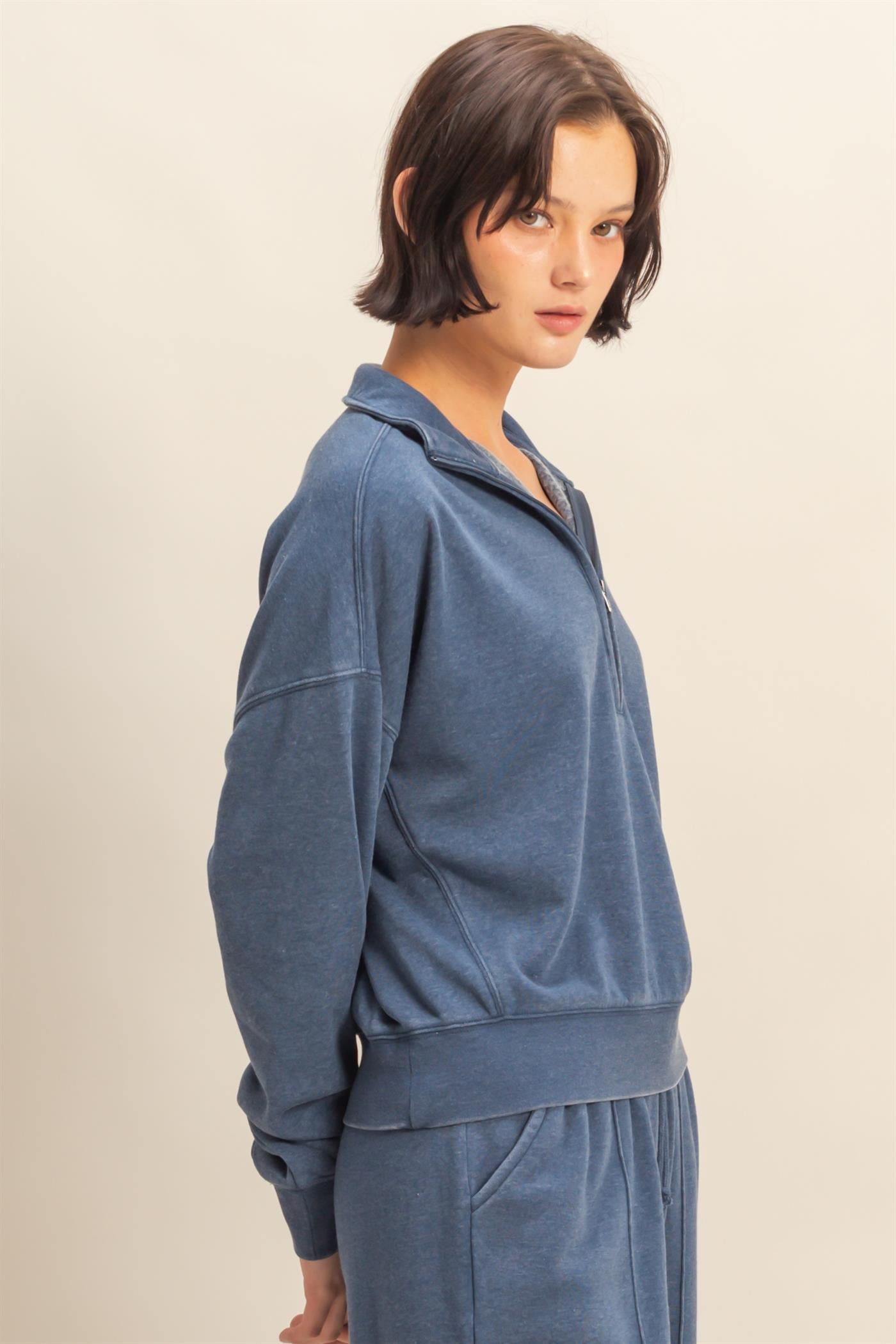Wholesale Love This Way Half-Zip Sweatshirt Sweatshirts DZ25C908 DUSTY NAVY DOUBLE ZERO