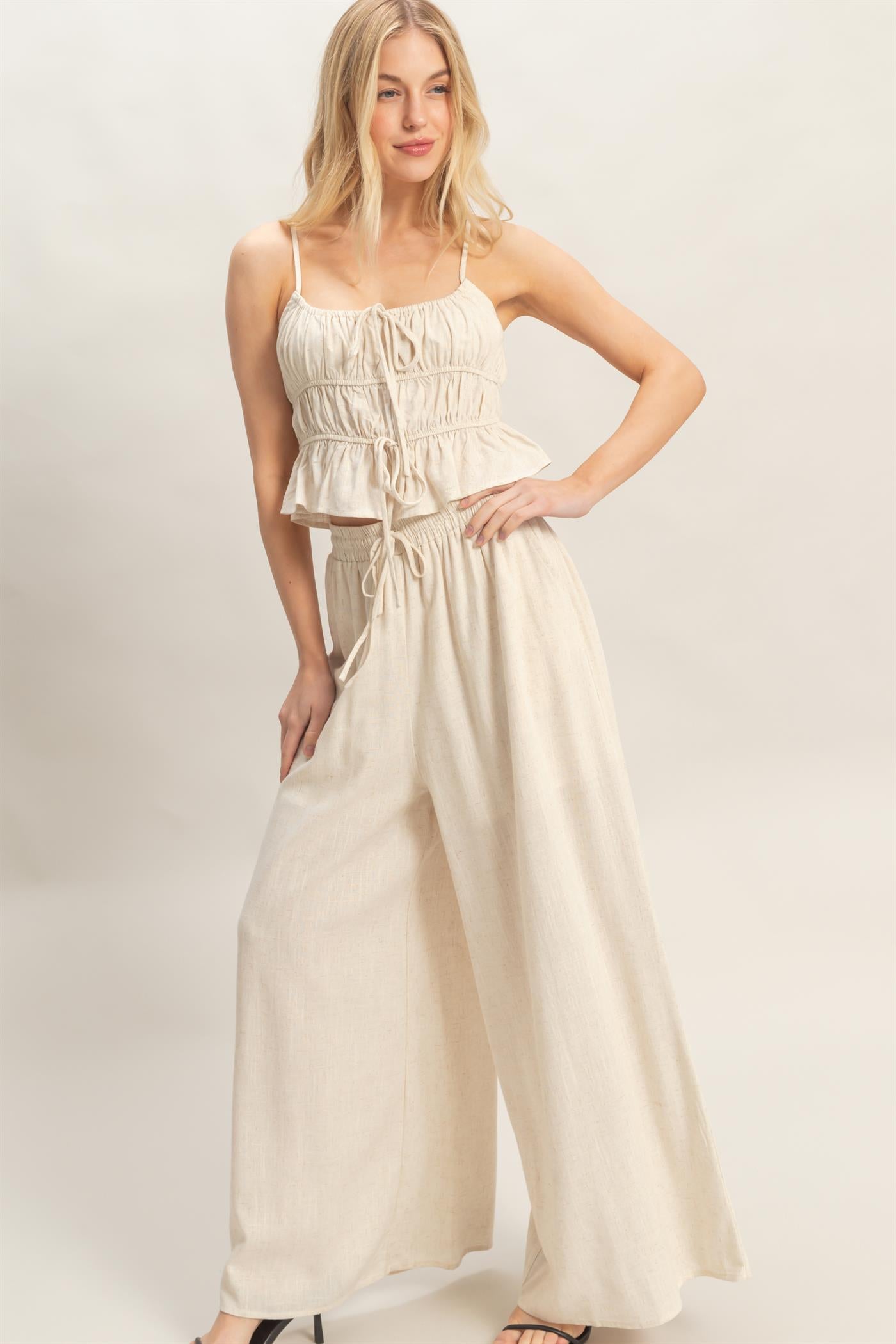 Wholesale Tiered Tank & Palazzo Set Clothing HF26C316-SET-D OATMEAL HYFVE