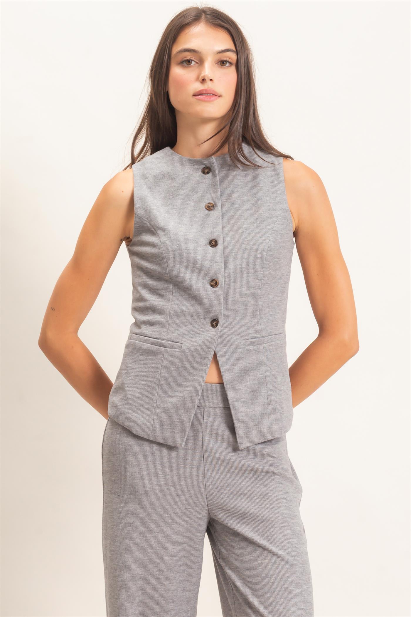 Wholesale Button-Up Vest And Pant Set Clothing HF26F226-SET-D GRAY HYFVE