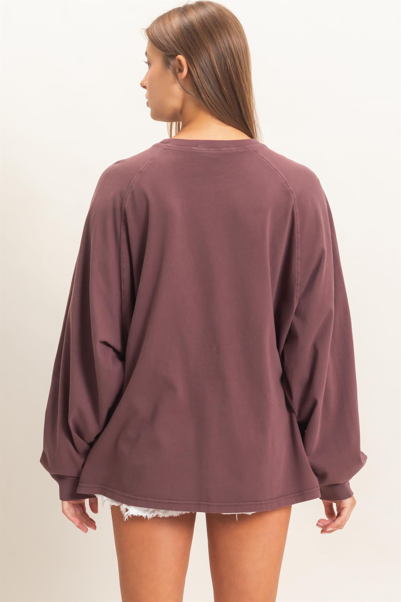 Wholesale Pigment Dye Oversized Long Sleeve Top Clothing Tops DZ26A825 COCOA DOUBLE ZERO