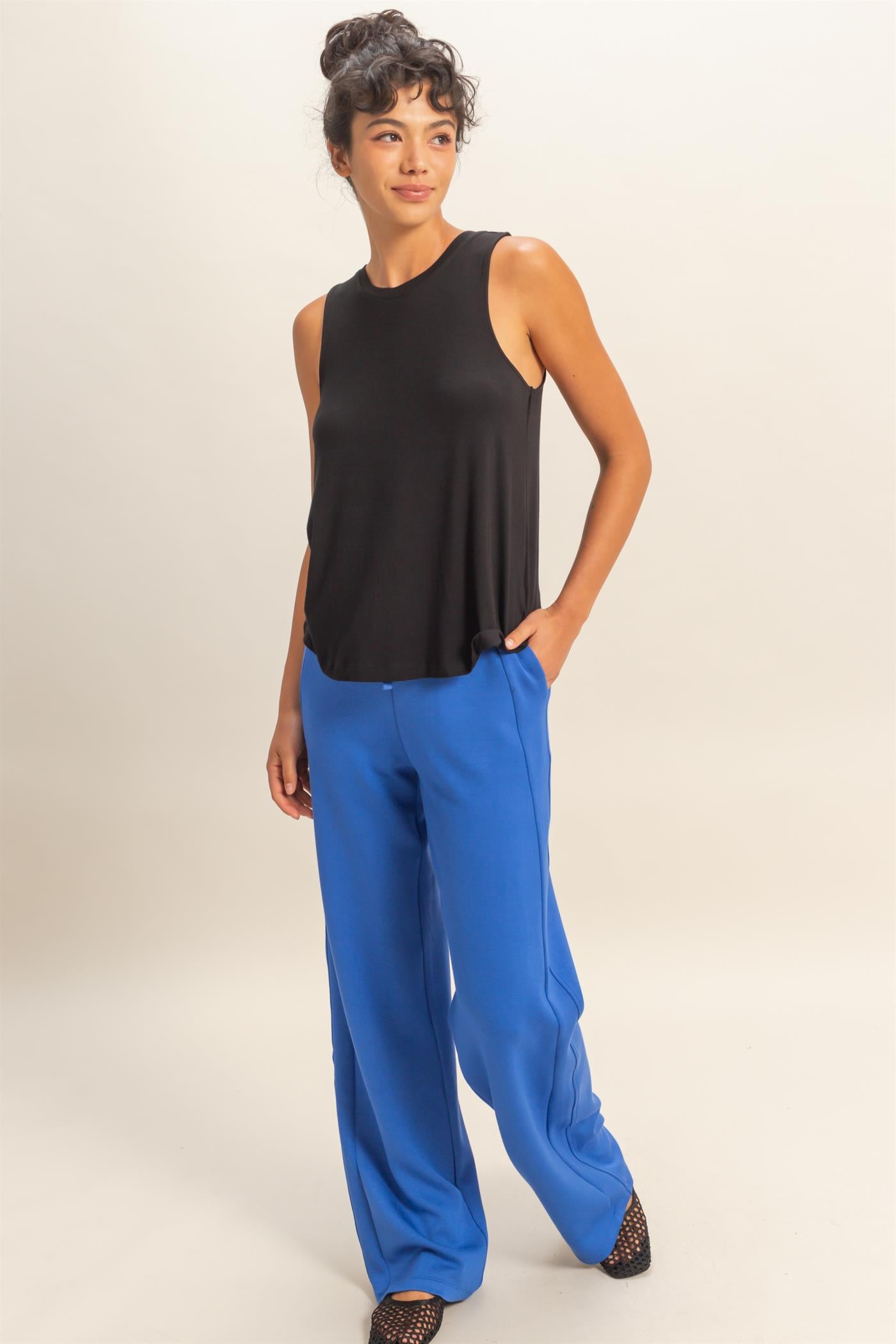 Wholesale Crew Neck Rayon Tank Top Tank Tops DZ26A332 BLACK DOUBLE ZERO