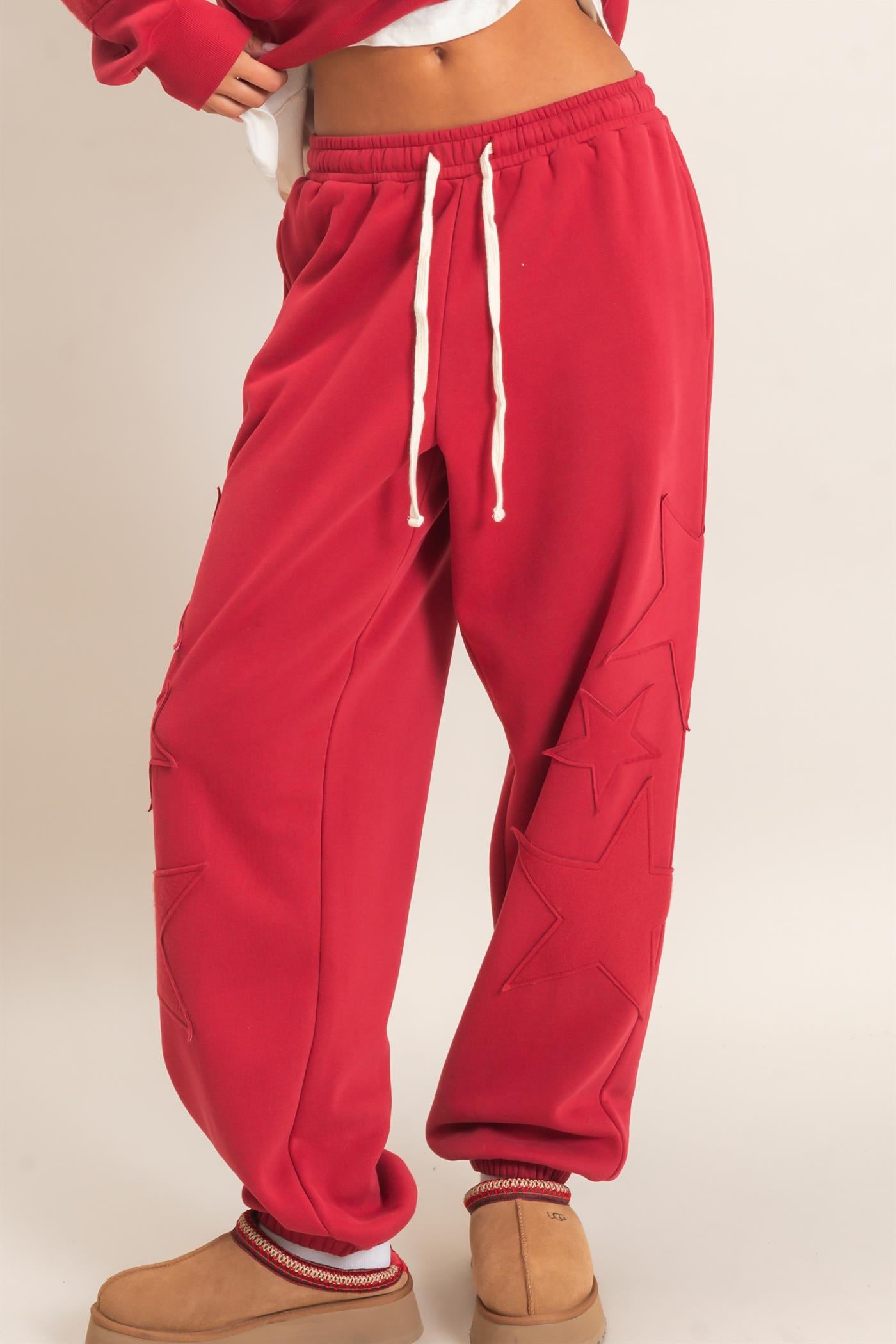 Wholesale Star Patch Jogger Pants Joggers DZ26E889 DARK RED DOUBLE ZERO