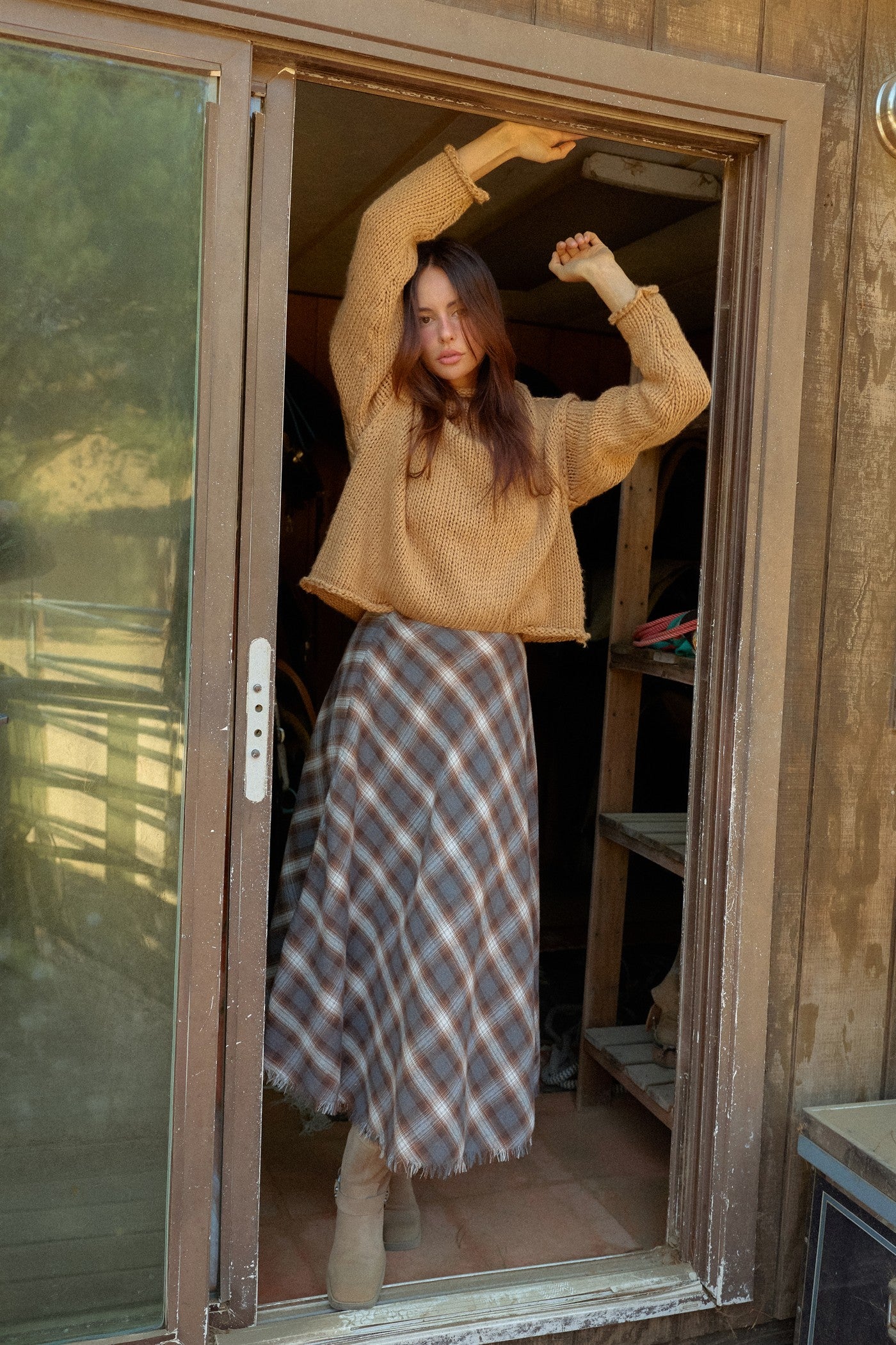 Wholesale Rolled Collar Loose Knit Sweater Sweaters HF26C859 LIGHT BROWN HYFVE